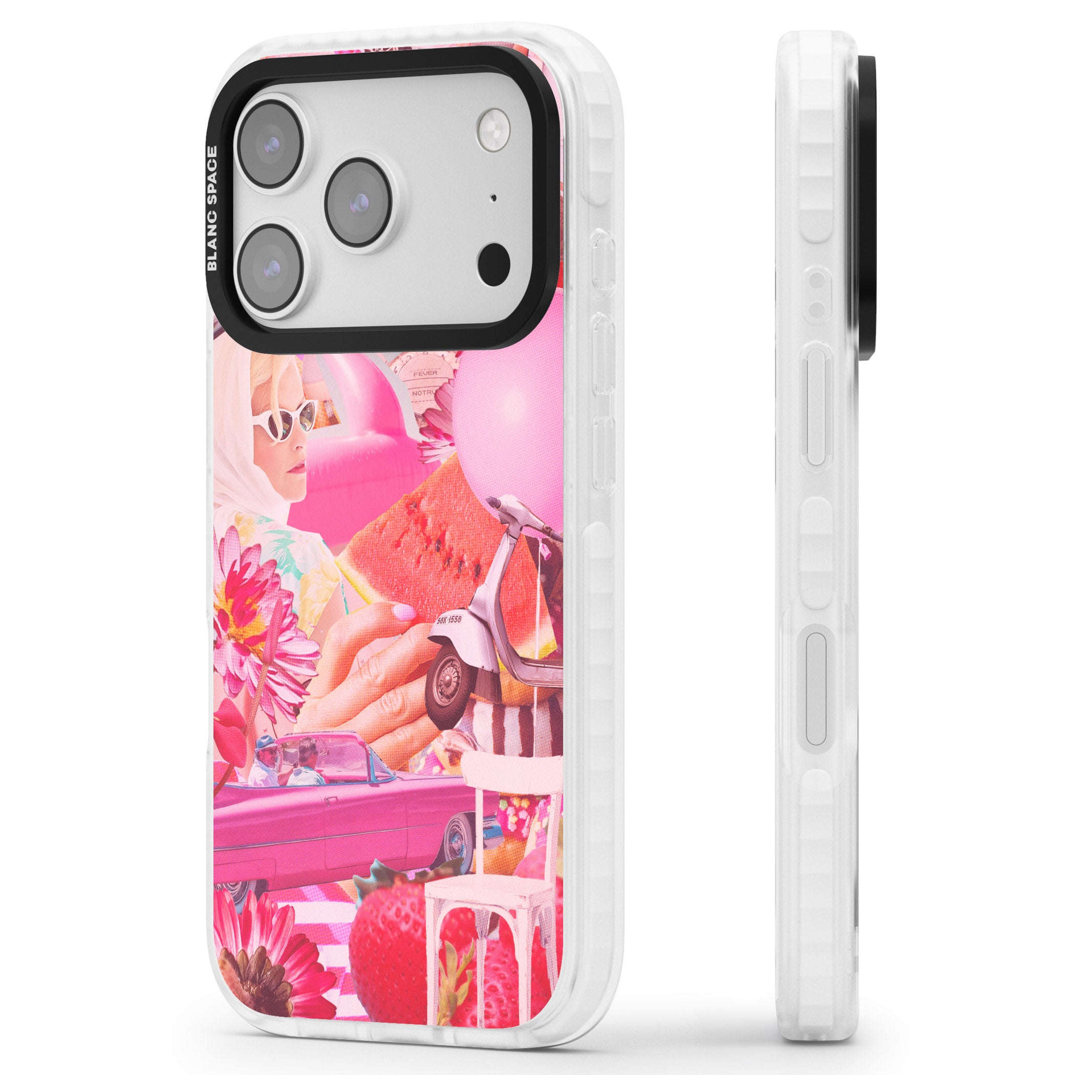 Retro Pink Glamour iPhone 17 Pro Impact Pro Clear Phone Case Side Profile