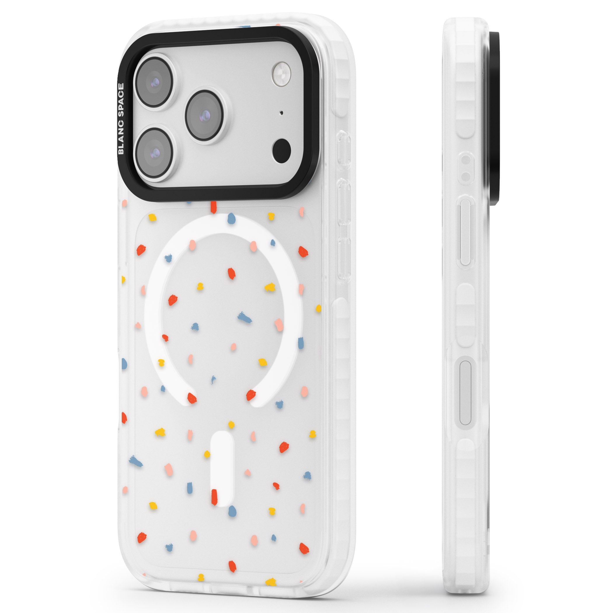 Small Confetti iPhone 17 Pro Impact Pro Clear Phone Case Side Profile