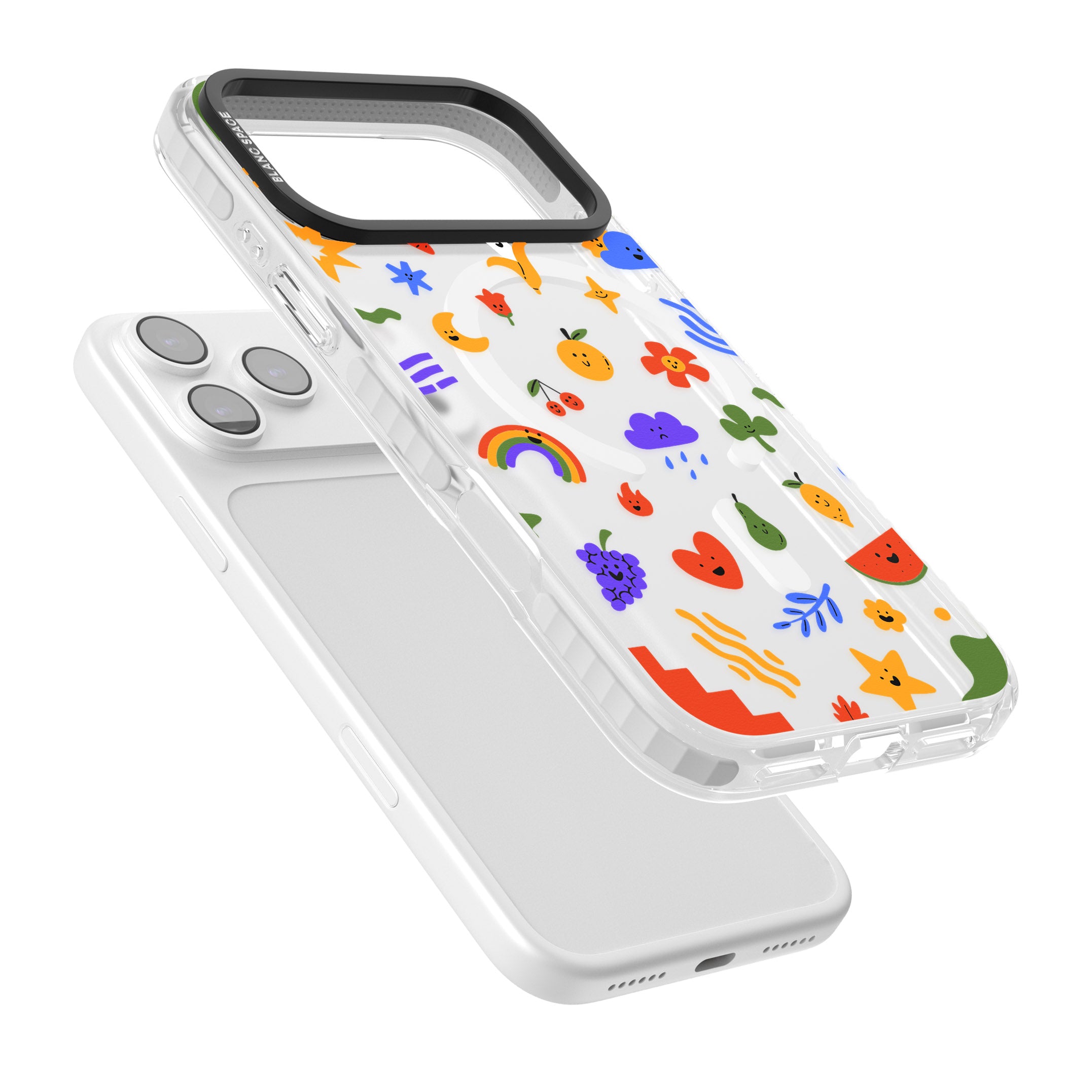 Quirky Cute Icon Pattern iPhone 17 Pro Impact Pro Clear Phone Case Colours