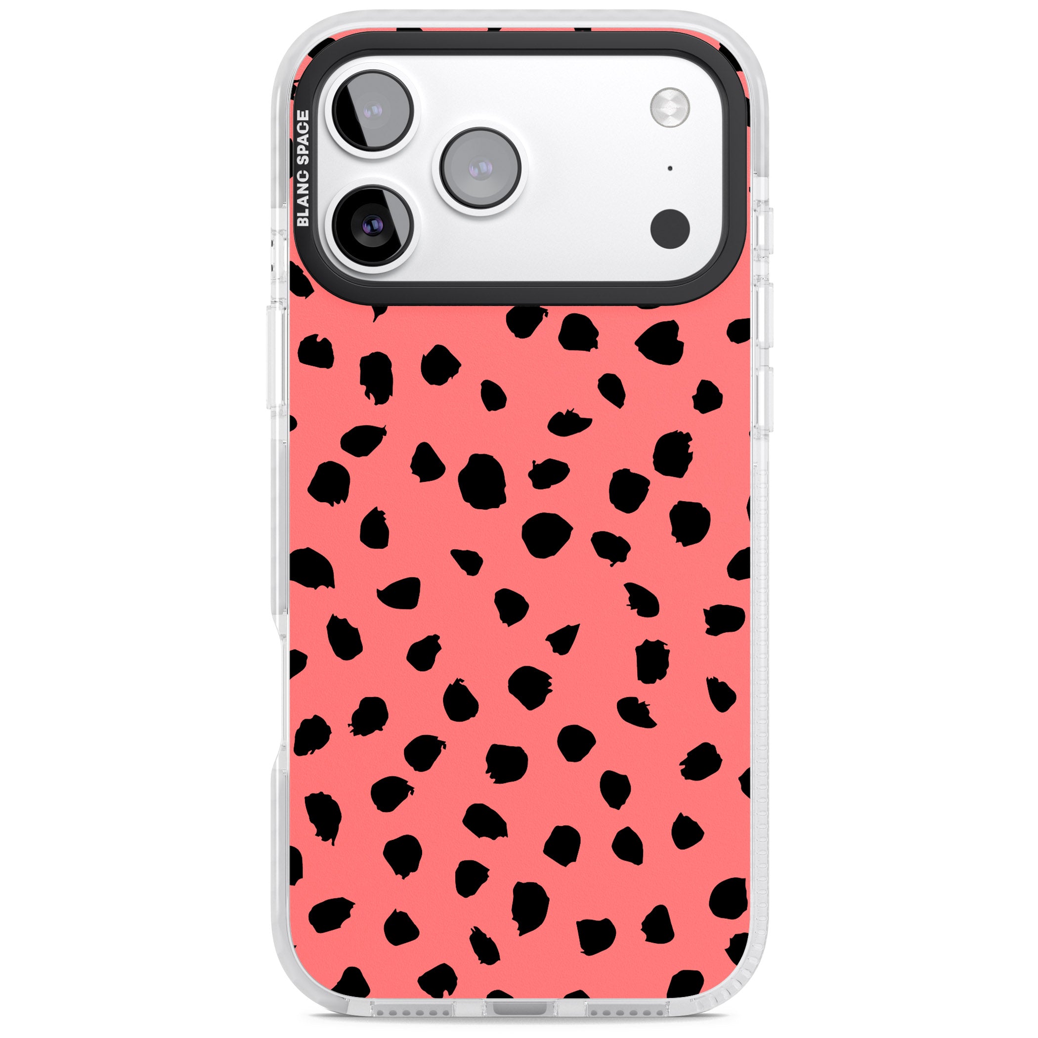 Black Dalmatian Spots On Coral iPhone 17 Pro Impact Pro Clear Phone Case