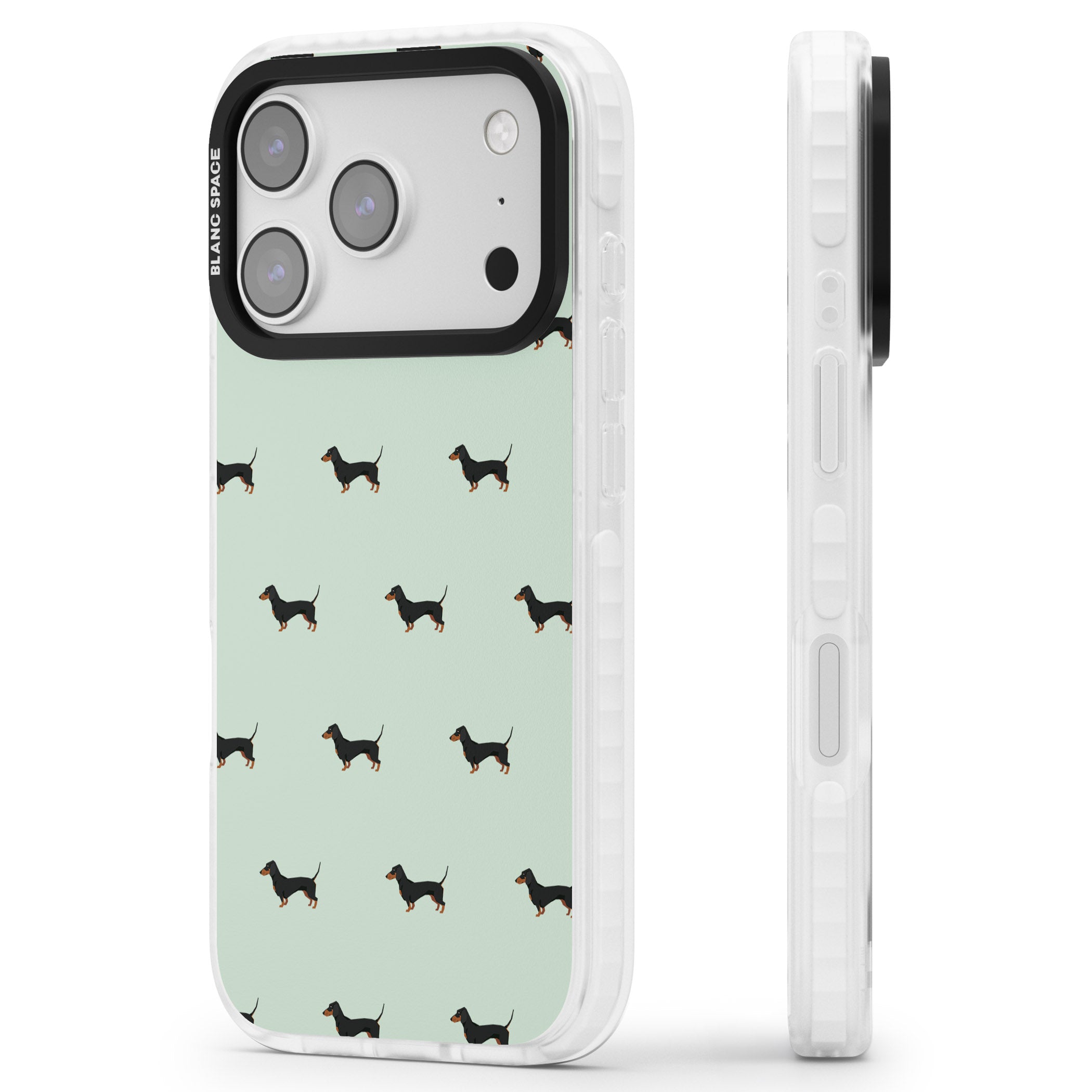 Dachshund Dog Pattern iPhone 17 Pro Impact Pro Clear Phone Case Side Profile