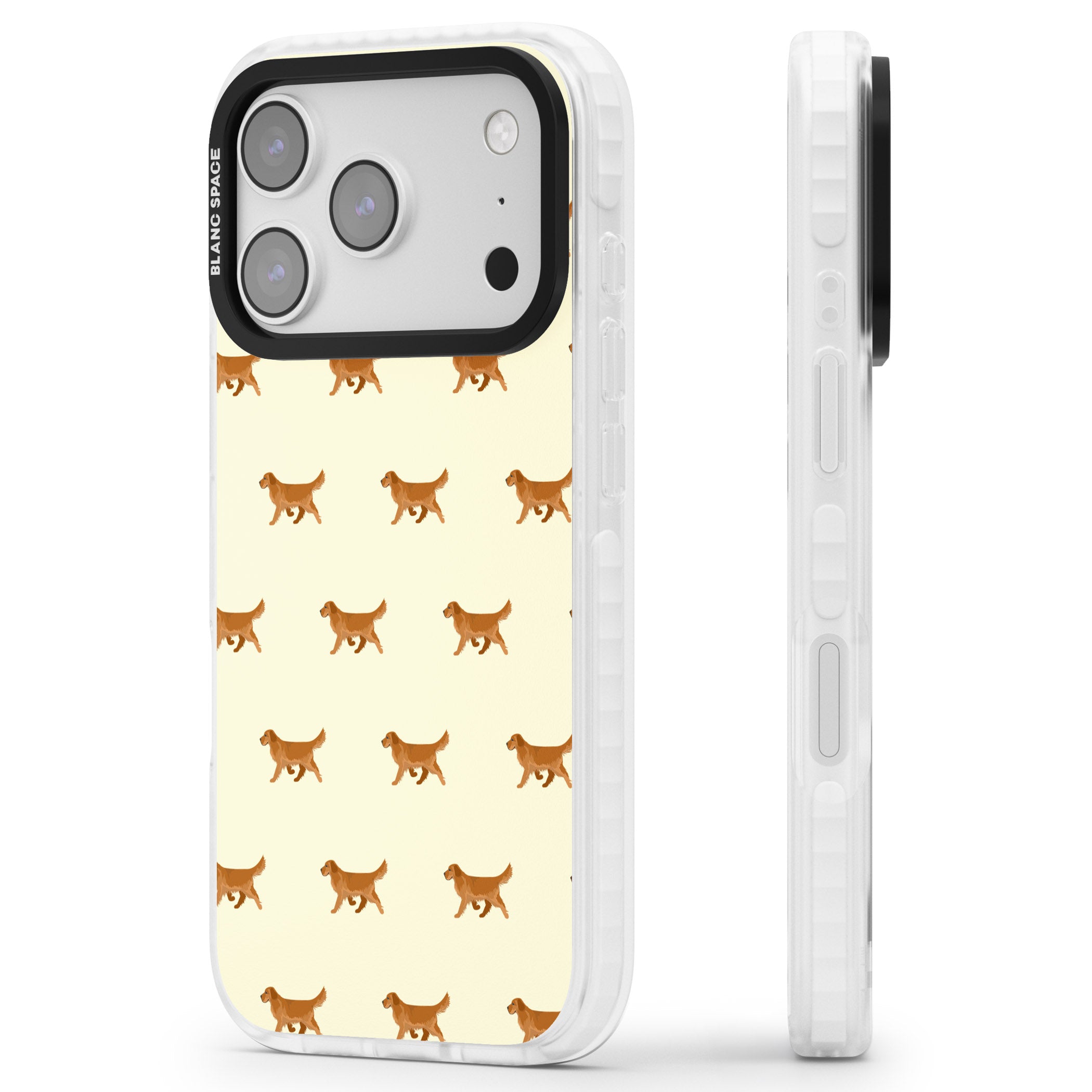 Golden Retriever Dog Pattern iPhone 17 Pro Impact Pro Clear Phone Case Side Profile
