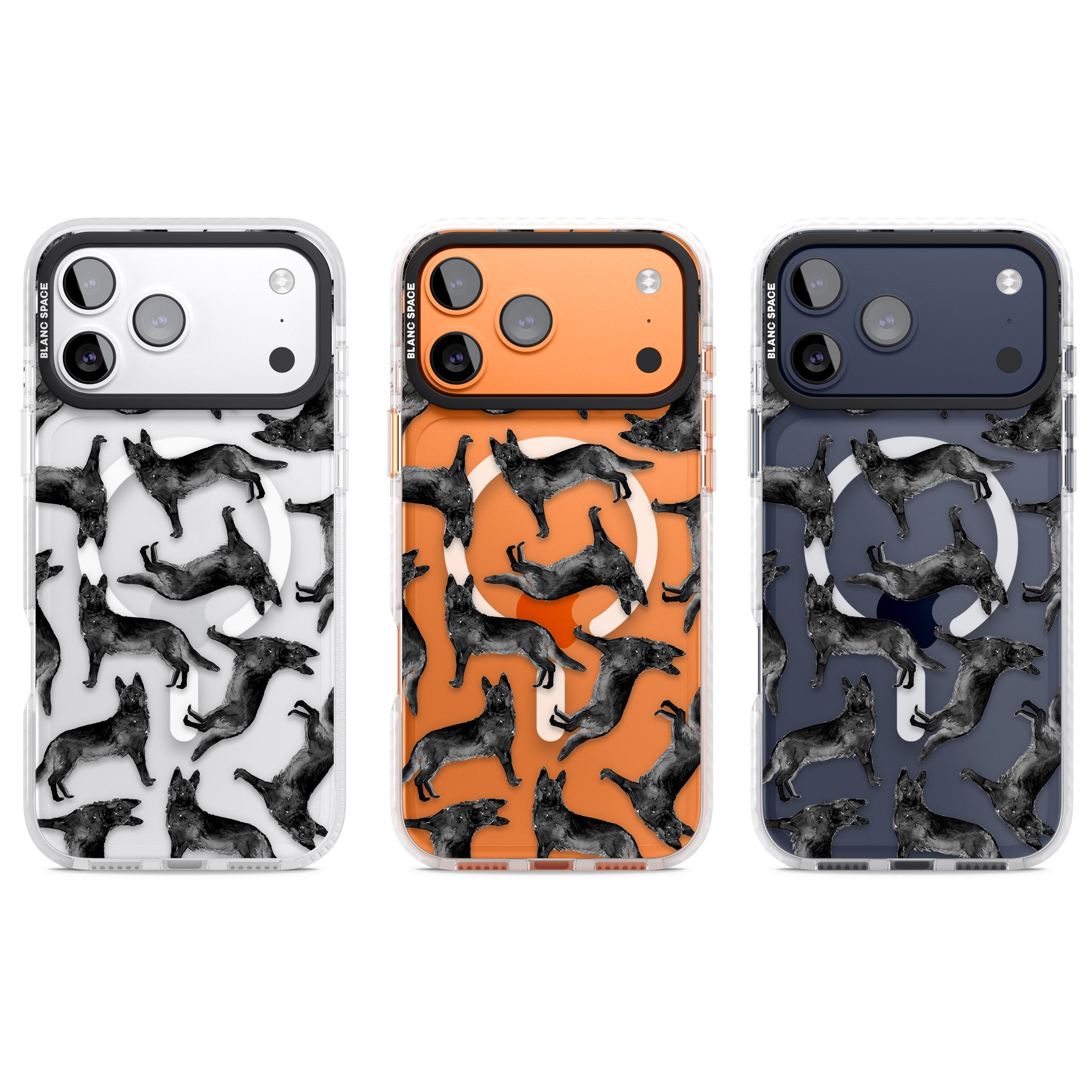 German Shepherd Pattern Black iPhone 17 Pro Impact Pro Clear Phone Case APT Impact Protection