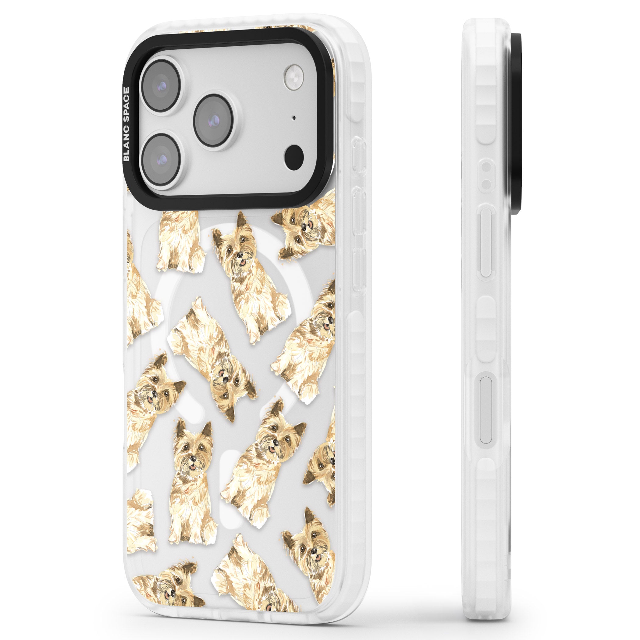 Cairn Terrier Watercolor iPhone 17 Pro Impact Pro Clear Phone Case Side Profile