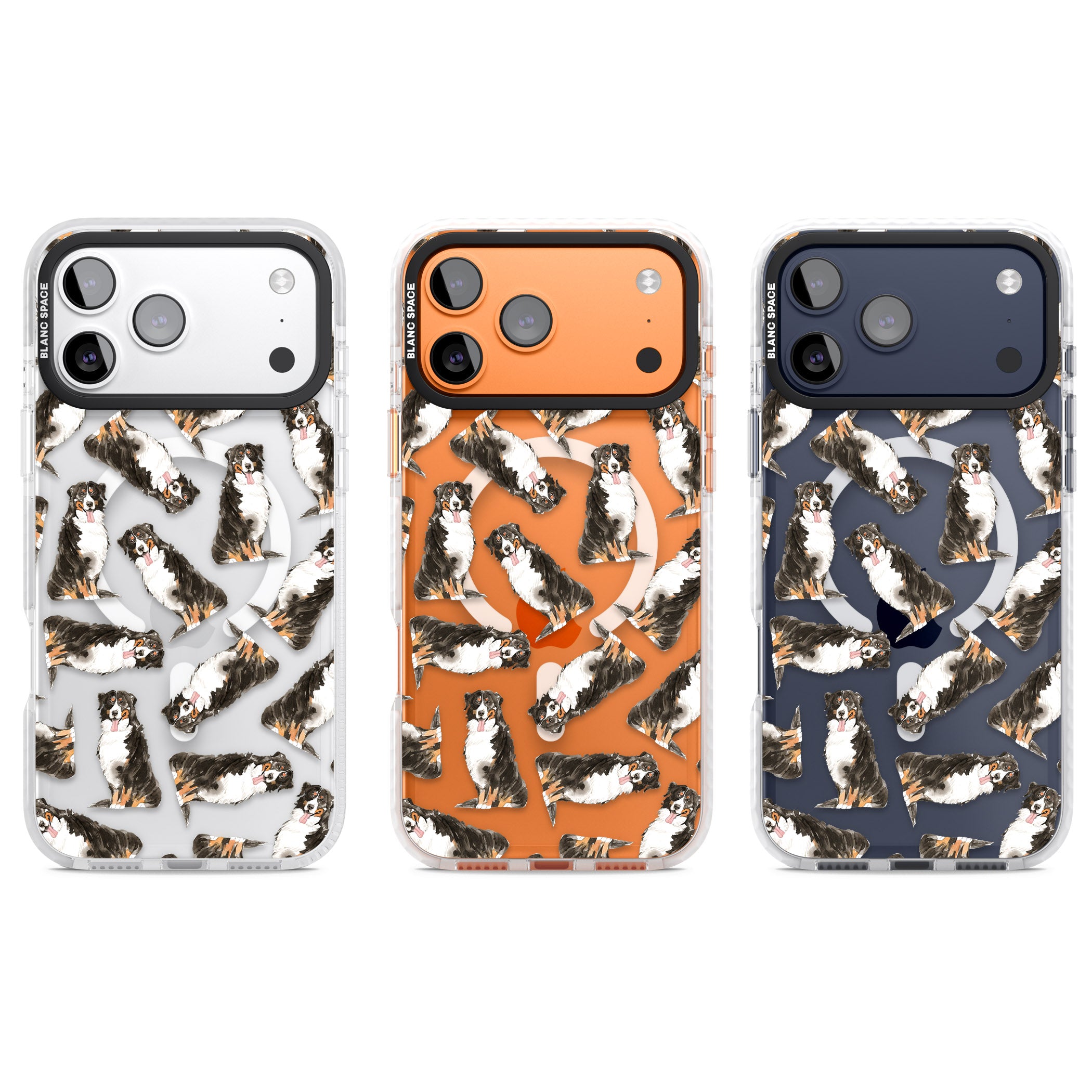 Bernese Mountain Dog Pattern iPhone 17 Pro Impact Pro Clear Phone Case APT Impact Protection