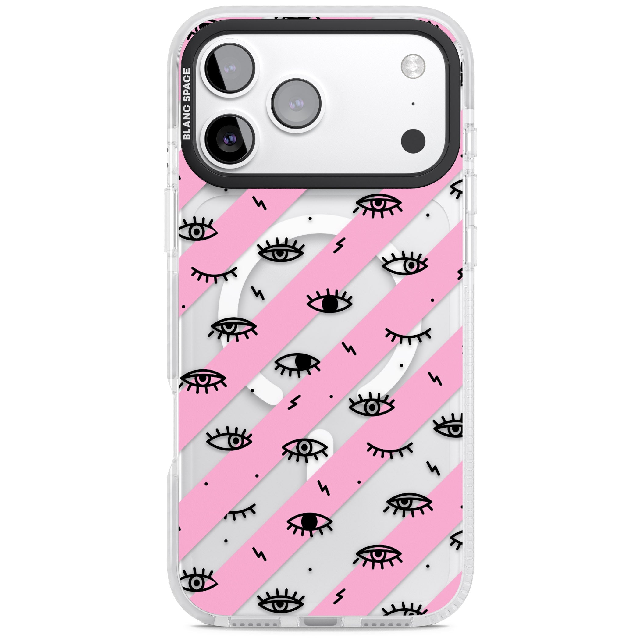 Pink Stripe Eyes iPhone 17 Pro Impact Pro Clear Phone Case