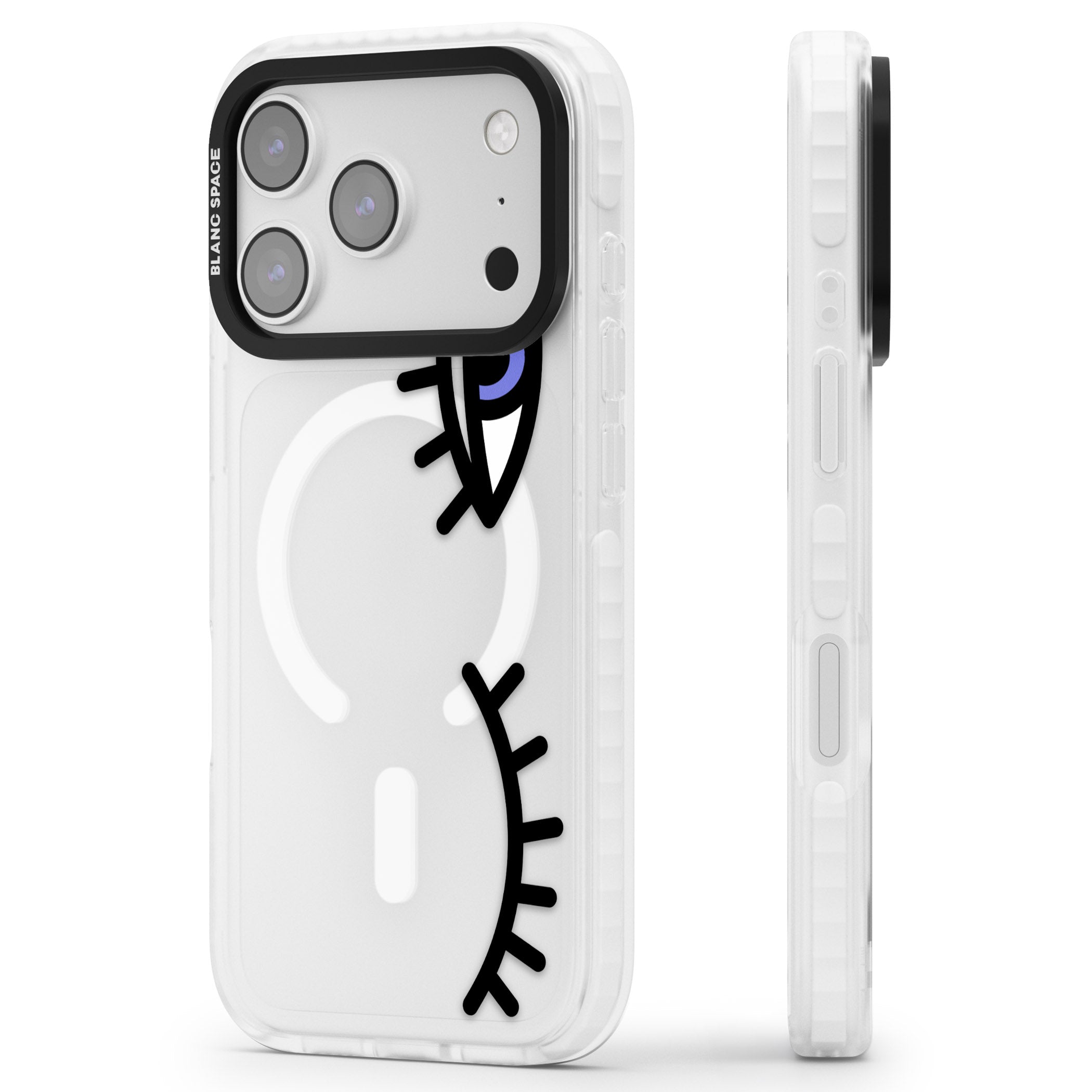 Winking Eyes Transparent Pattern iPhone 17 Pro Impact Pro Clear Phone Case Side Profile