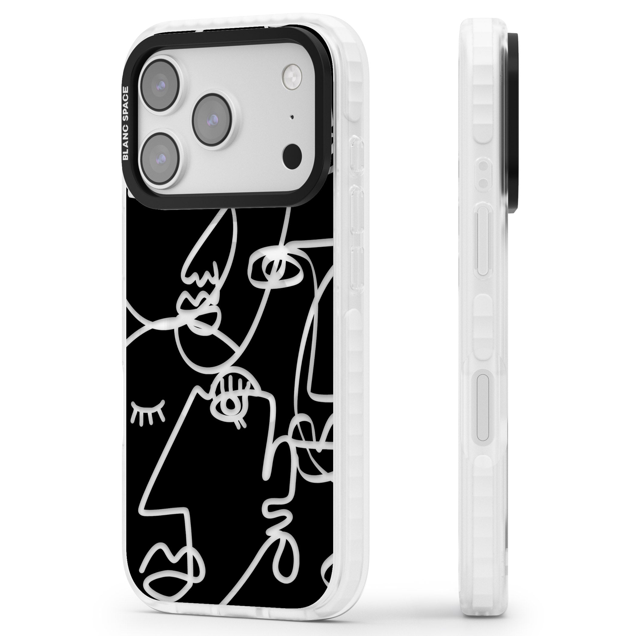 Abstract Line Art Clear Black iPhone 17 Pro Impact Pro Clear Phone Case Side Profile