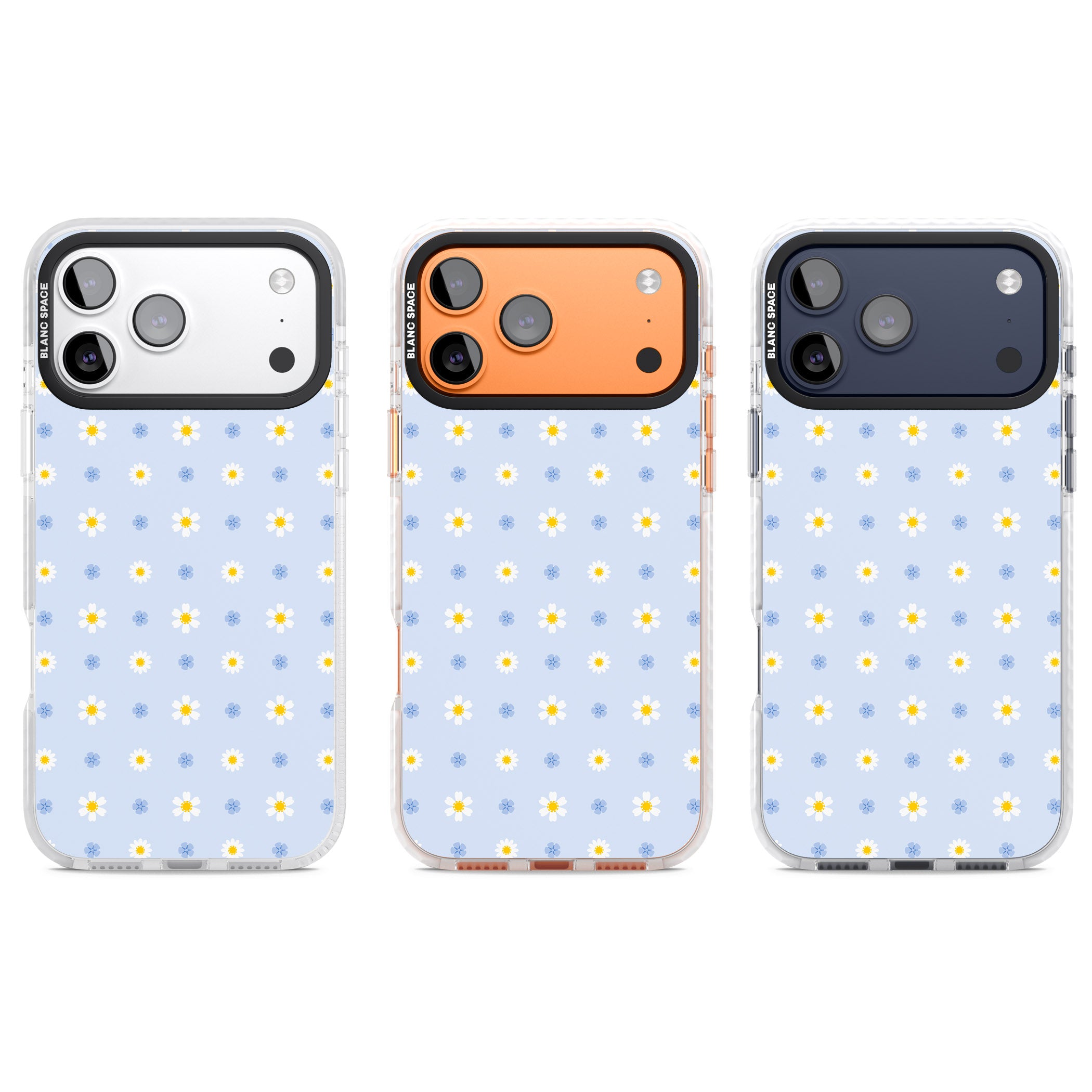 Pale Blue Daisies iPhone 17 Pro Impact Pro Clear Phone Case APT Impact Protection