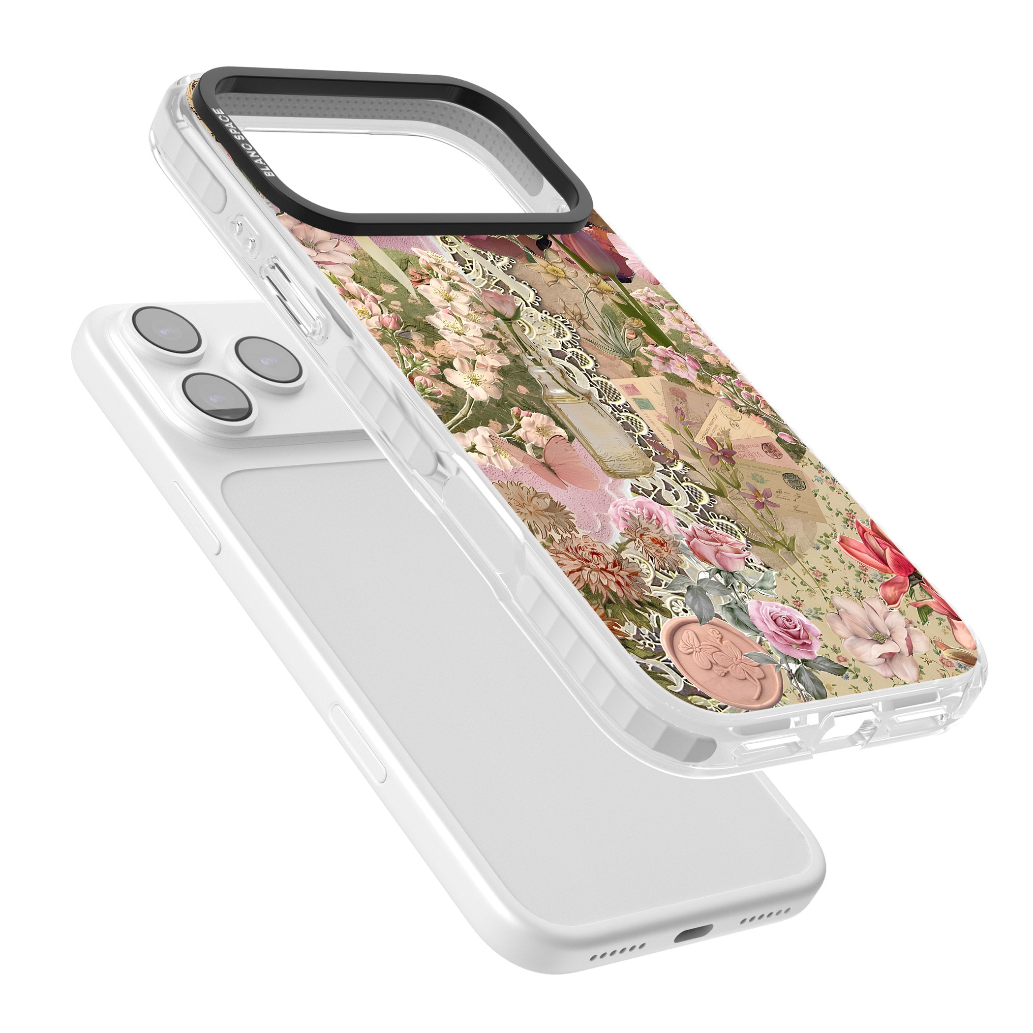 Soft Pink Flower Collage iPhone 17 Pro Impact Pro Clear Phone Case Colours