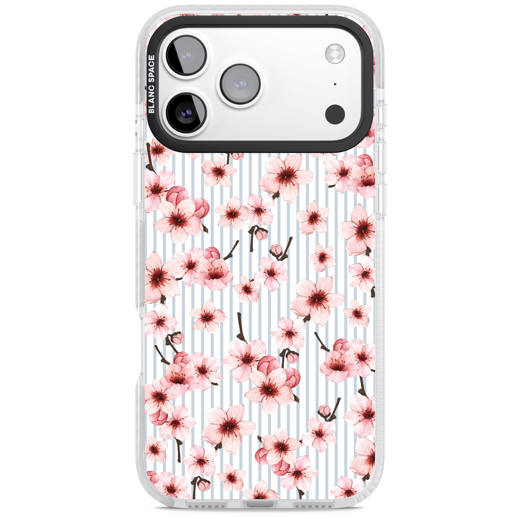 Cherry Blossoms Striped iPhone 17 Pro Impact Pro Clear Phone Case