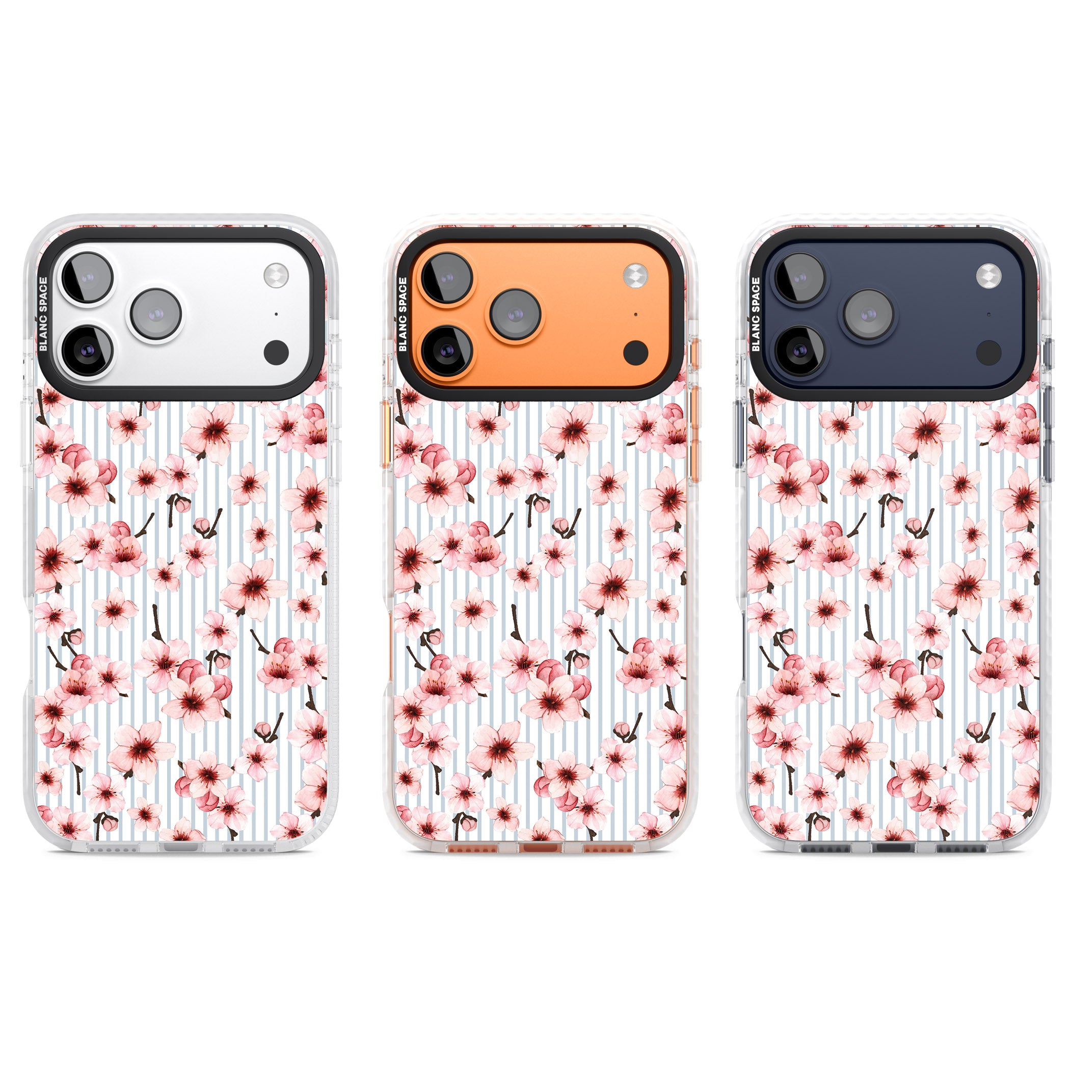 Cherry Blossoms Striped iPhone 17 Pro Impact Pro Clear Phone Case APT Impact Protection