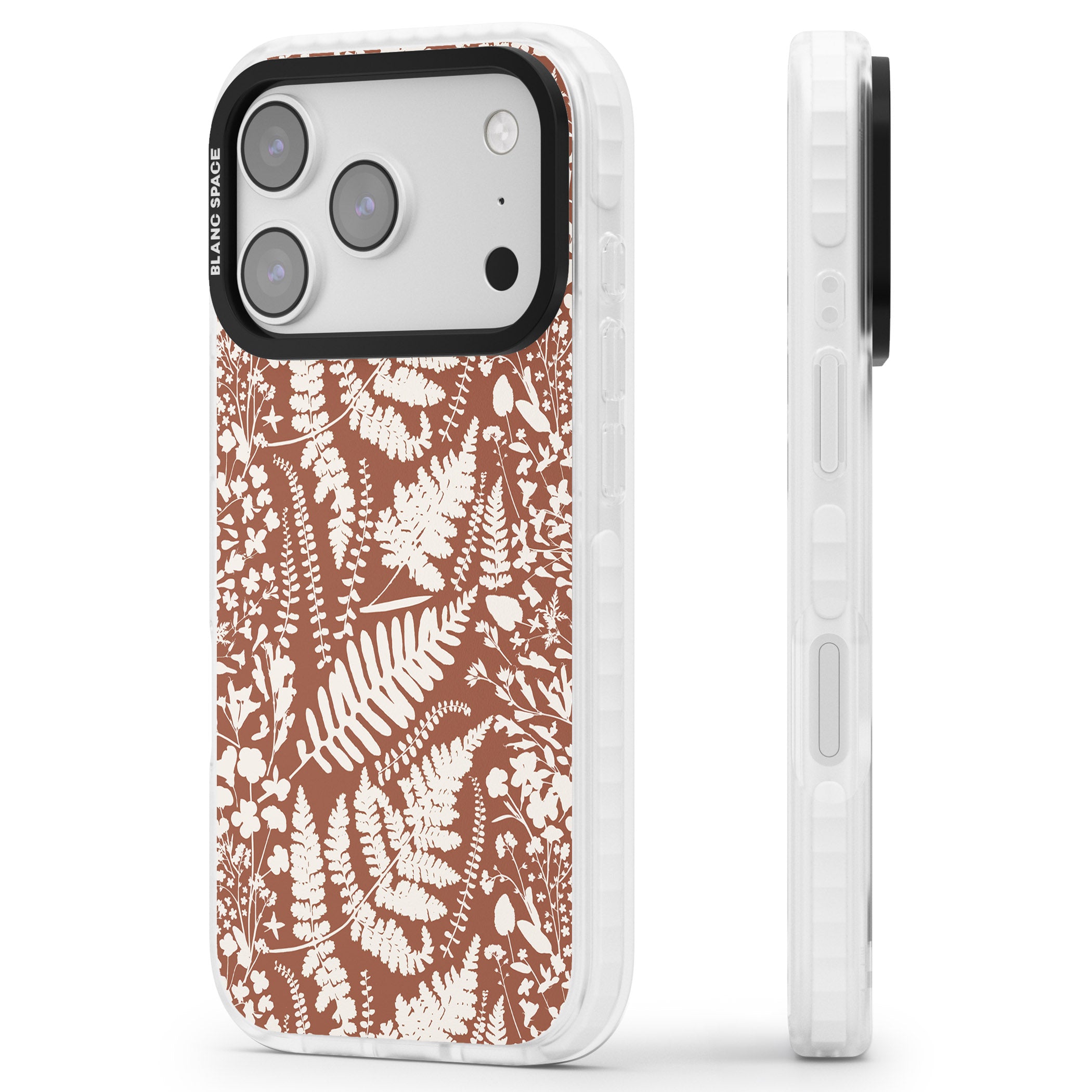 Wildflowers And Ferns On Terracotta iPhone 17 Pro Max Impact Pro Clear Phone Case Side Profile