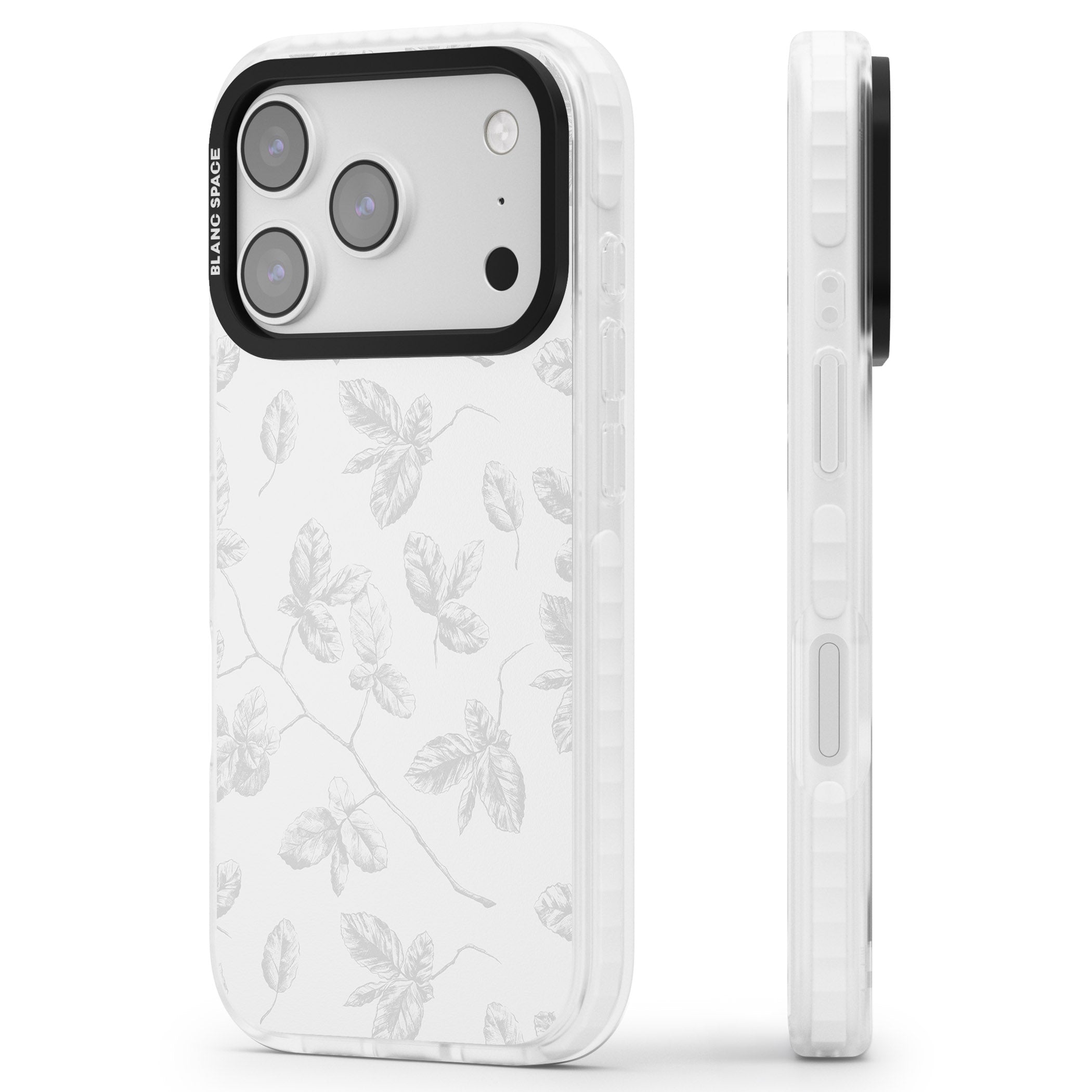 Grey Vine Botanical iPhone 17 Pro Impact Pro Clear Phone Case Side Profile