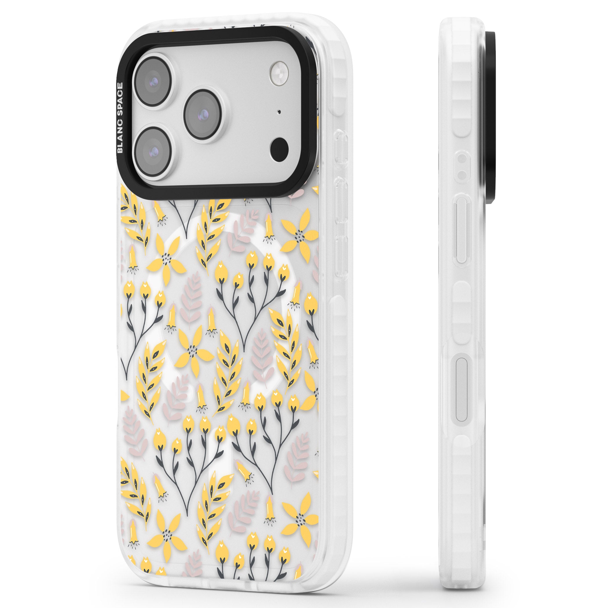 Yellow Floral Vibrance iPhone 17 Pro Max Impact Pro Clear Phone Case Side Profile