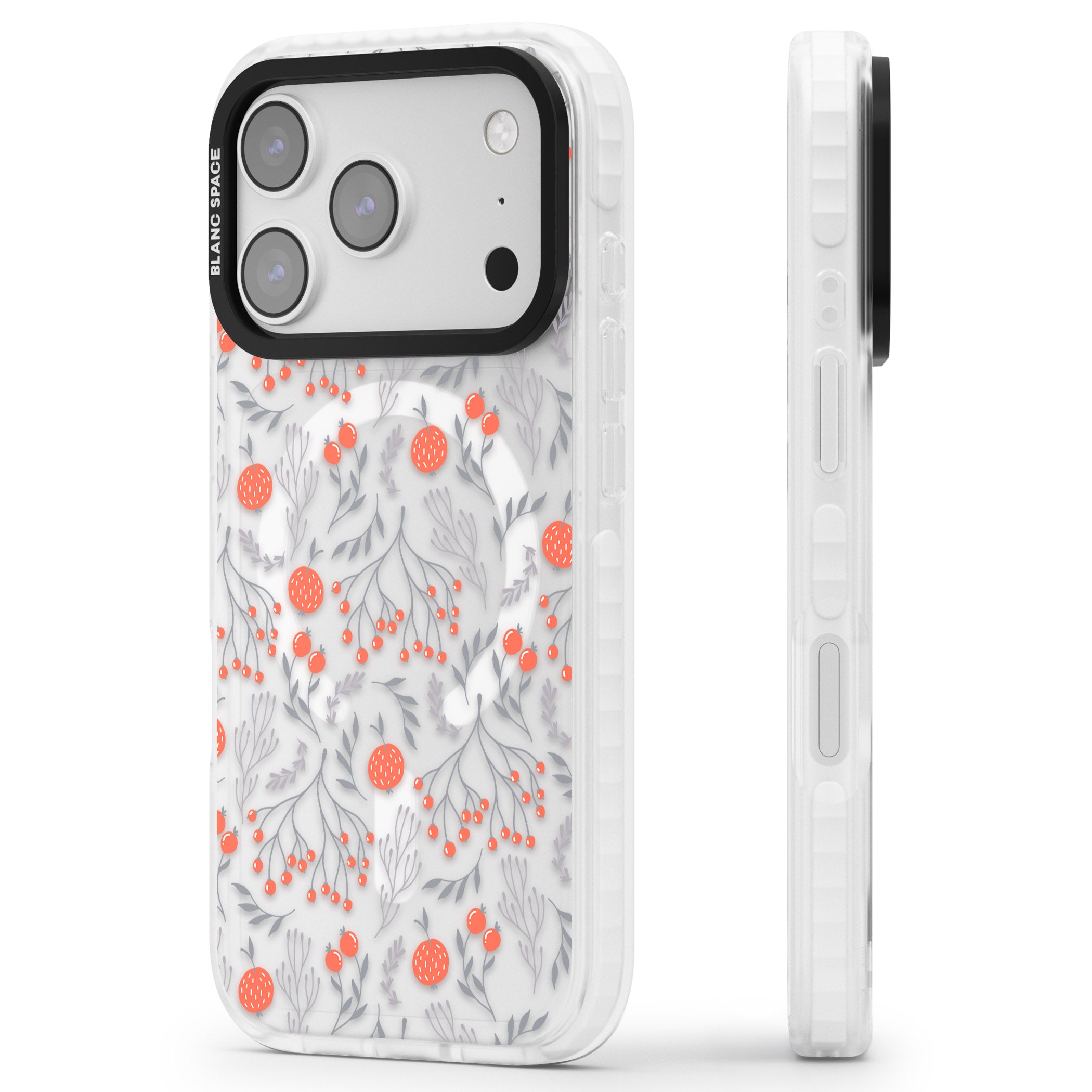 Red Fruits Floral iPhone 17 Pro Max Impact Pro Clear Phone Case Side Profile