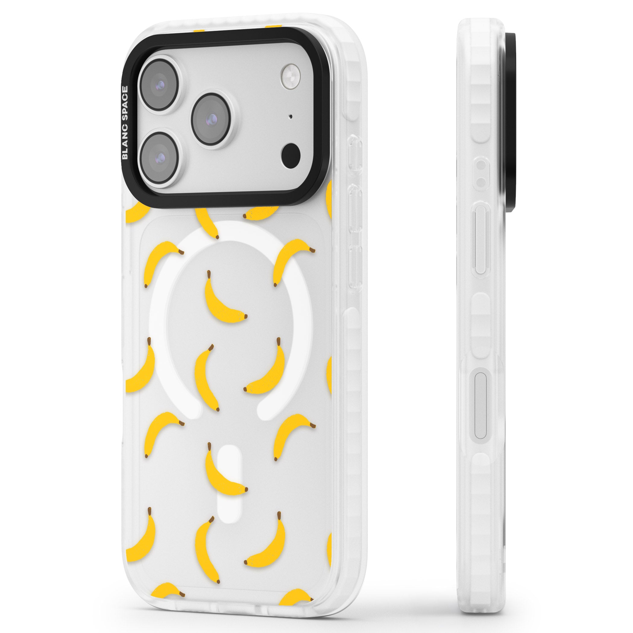 Banana Pattern iPhone 17 Pro Impact Pro Clear Phone Case Side Profile