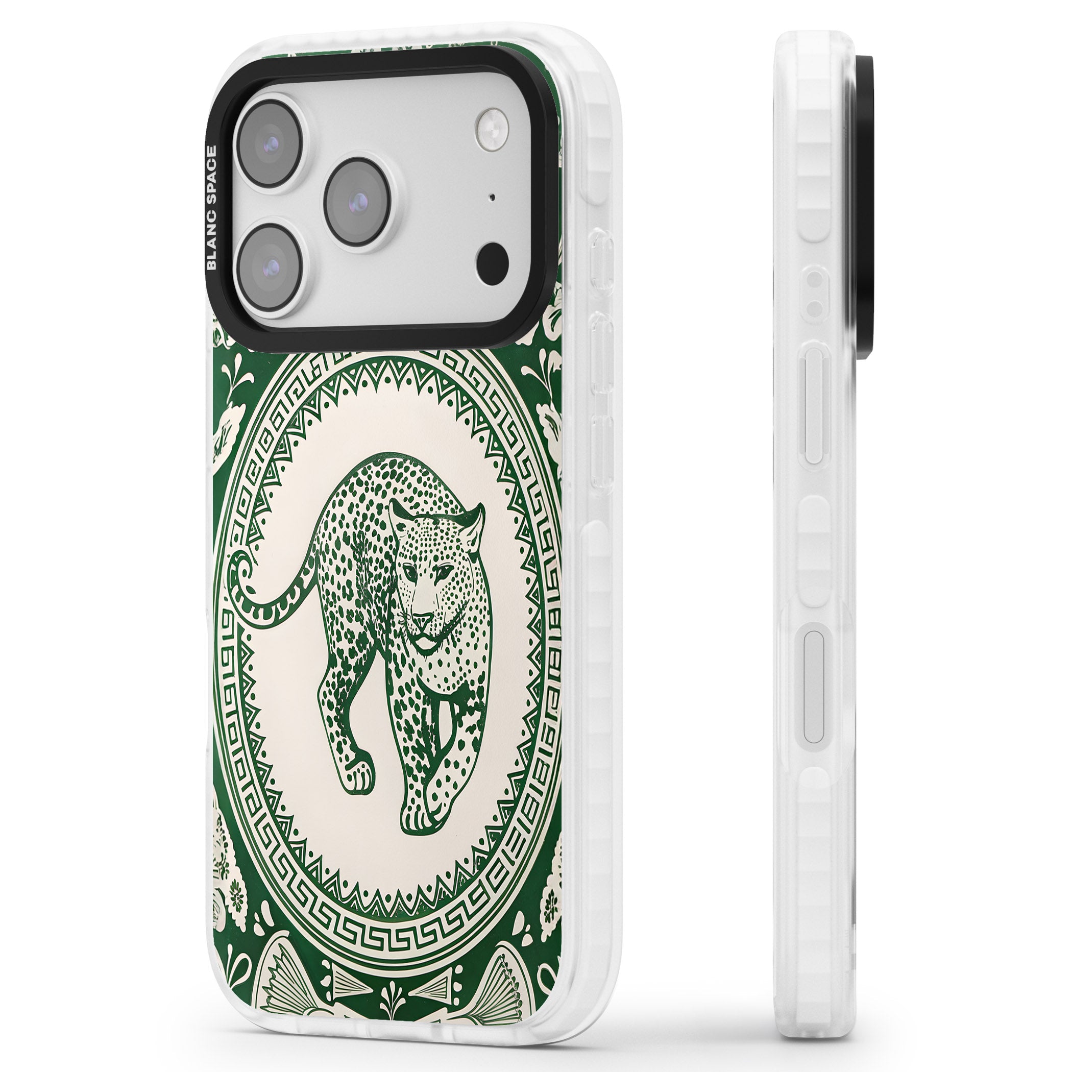 Green Leopard iPhone 17 Pro Impact Pro Clear Phone Case Side Profile