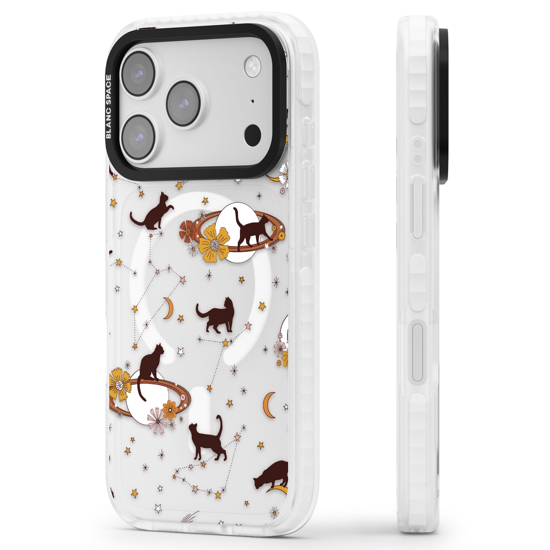 Halloween Cats And Astrology iPhone 17 Pro Impact Pro Clear Phone Case Side Profile