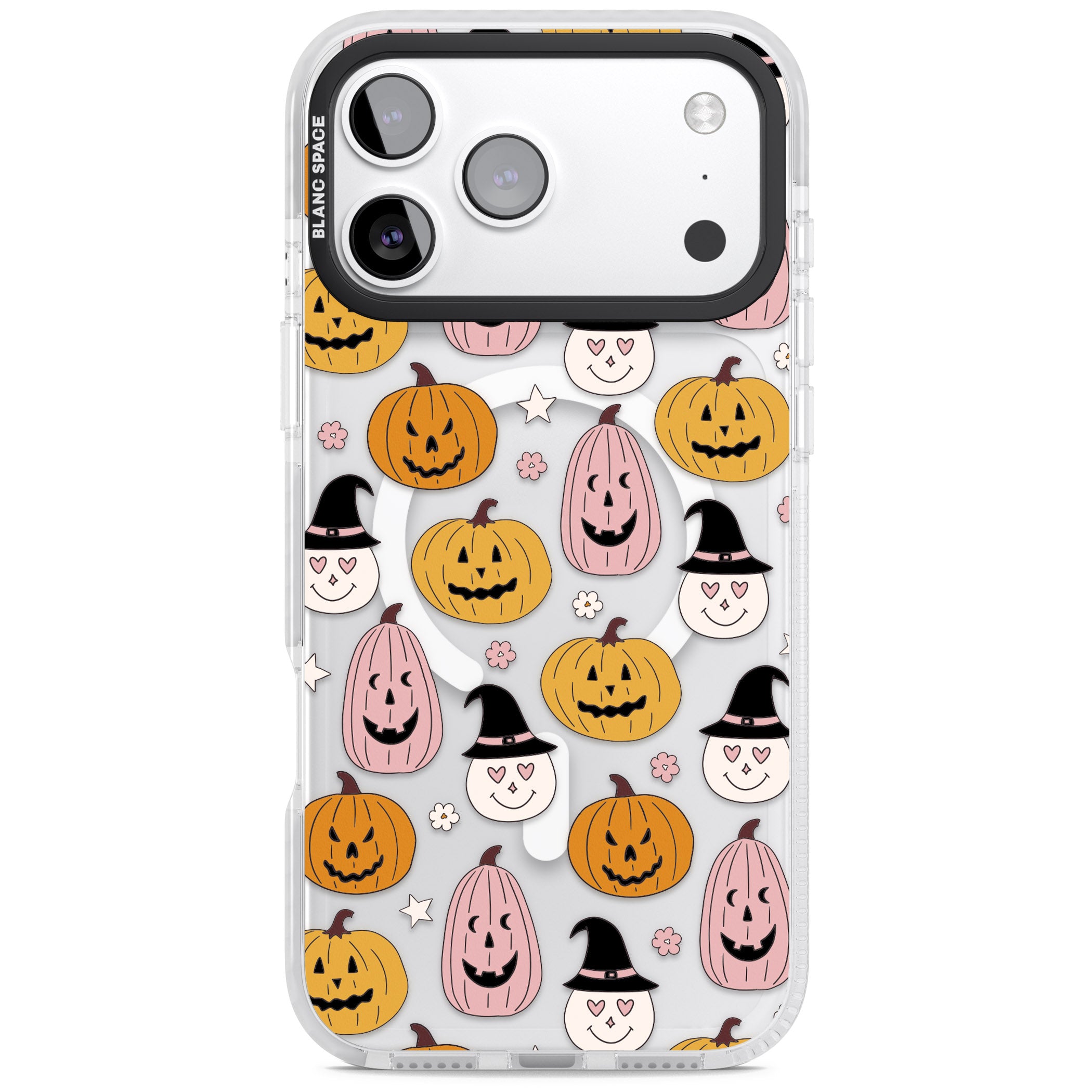 Witches And Pumpkins Pattern iPhone 17 Pro Impact Pro Clear Phone Case