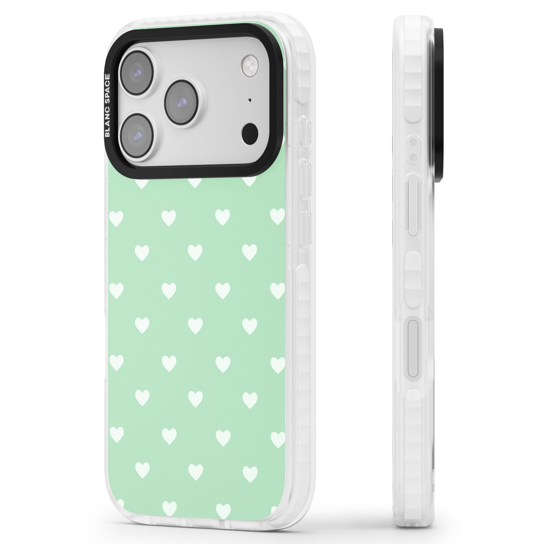 Small Heart Pattern: Green iPhone 17 Pro Max Impact Pro Clear Phone Case Side Profile