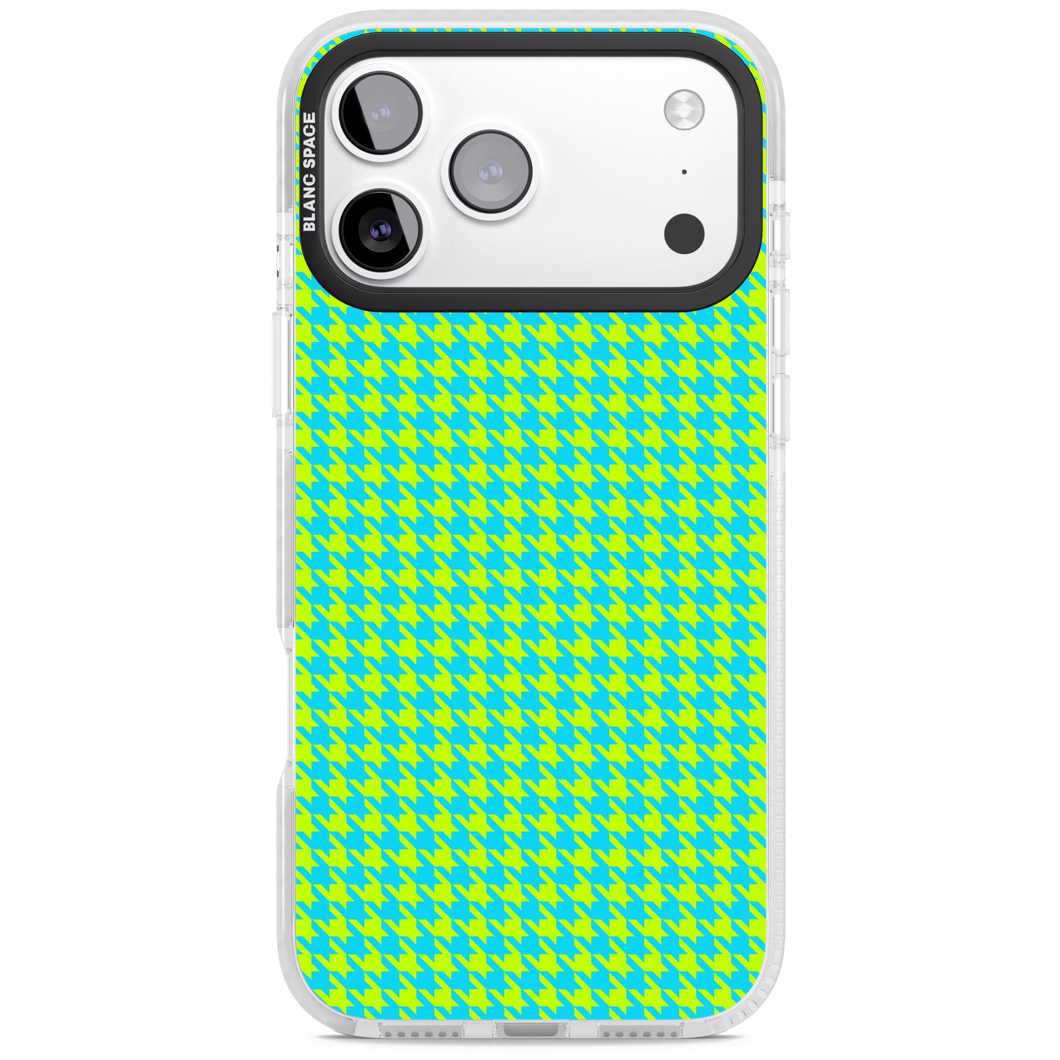 Neon Lime & Turquoise Houndstooth iPhone 17 Pro Impact Pro Clear Phone Case