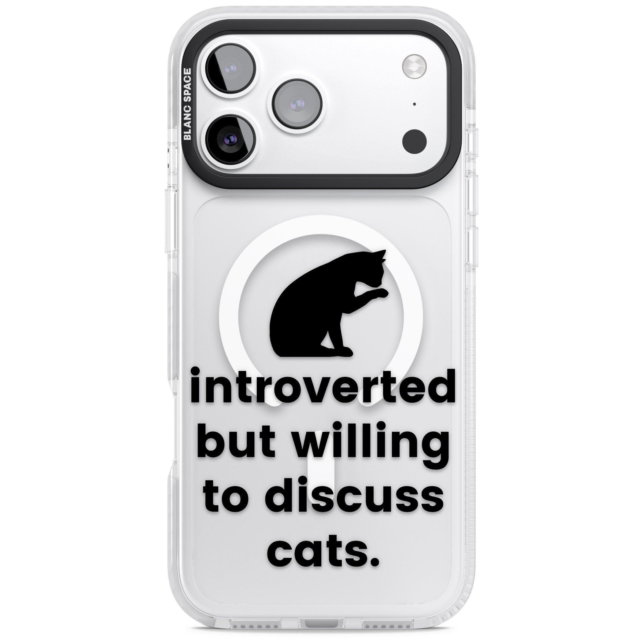 Introverted But Willing To Discuss Cats iPhone 17 Pro Impact Pro Clear Phone Case