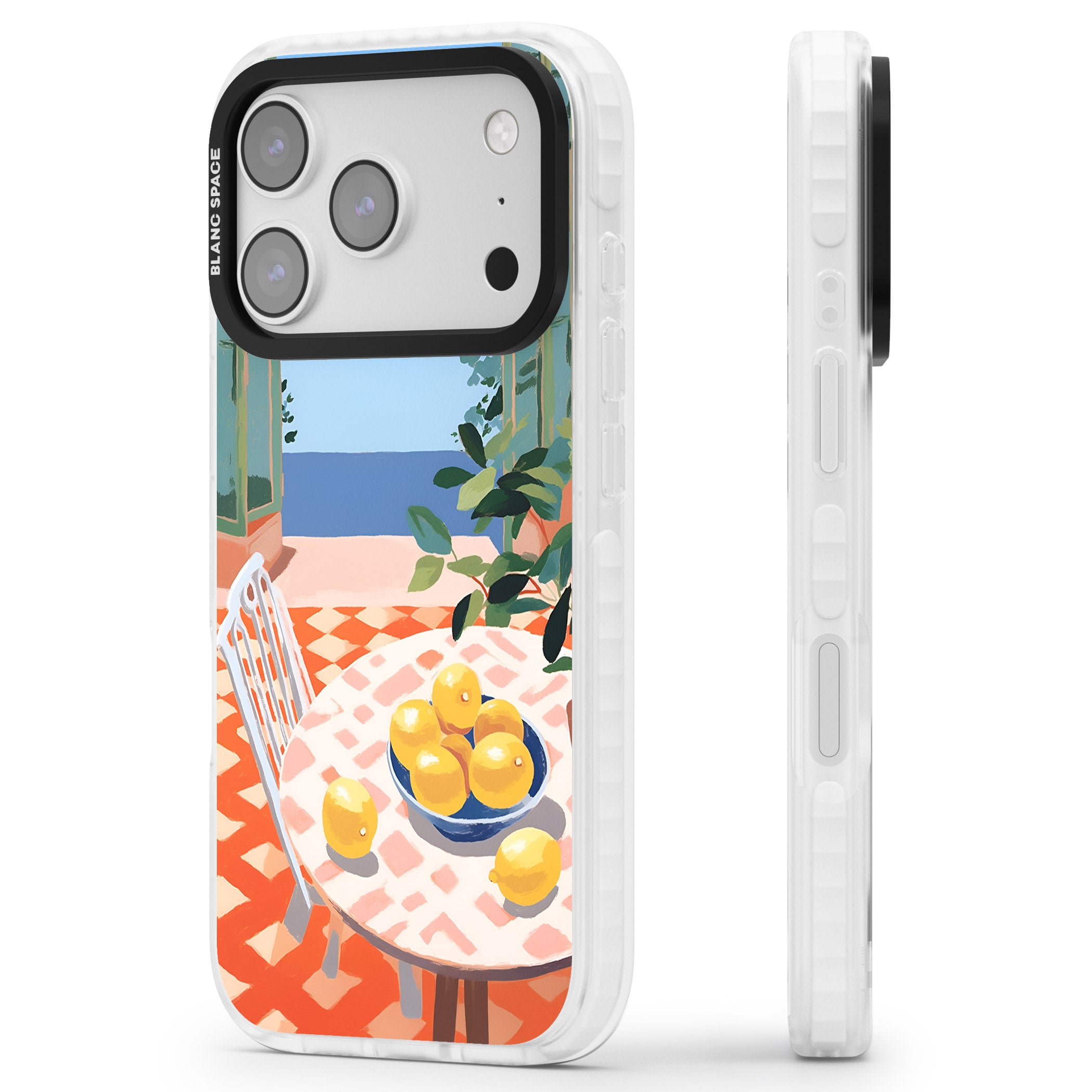 Seaside Lemons iPhone 17 Pro Max Impact Pro Clear Phone Case Side Profile