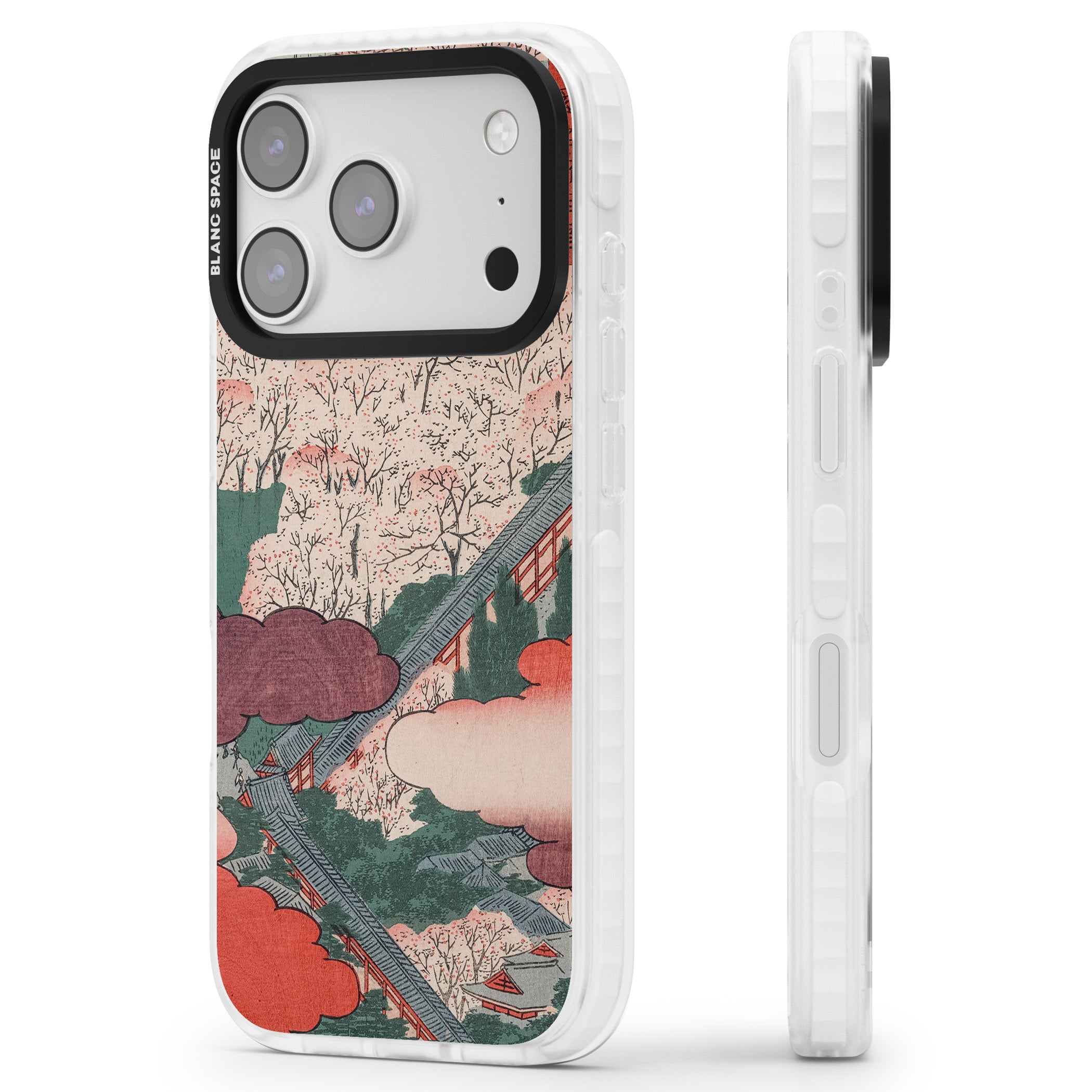 Vintage Japanese Illustrations Japanese City iPhone 17 Pro Impact Pro Clear Phone Case Side Profile