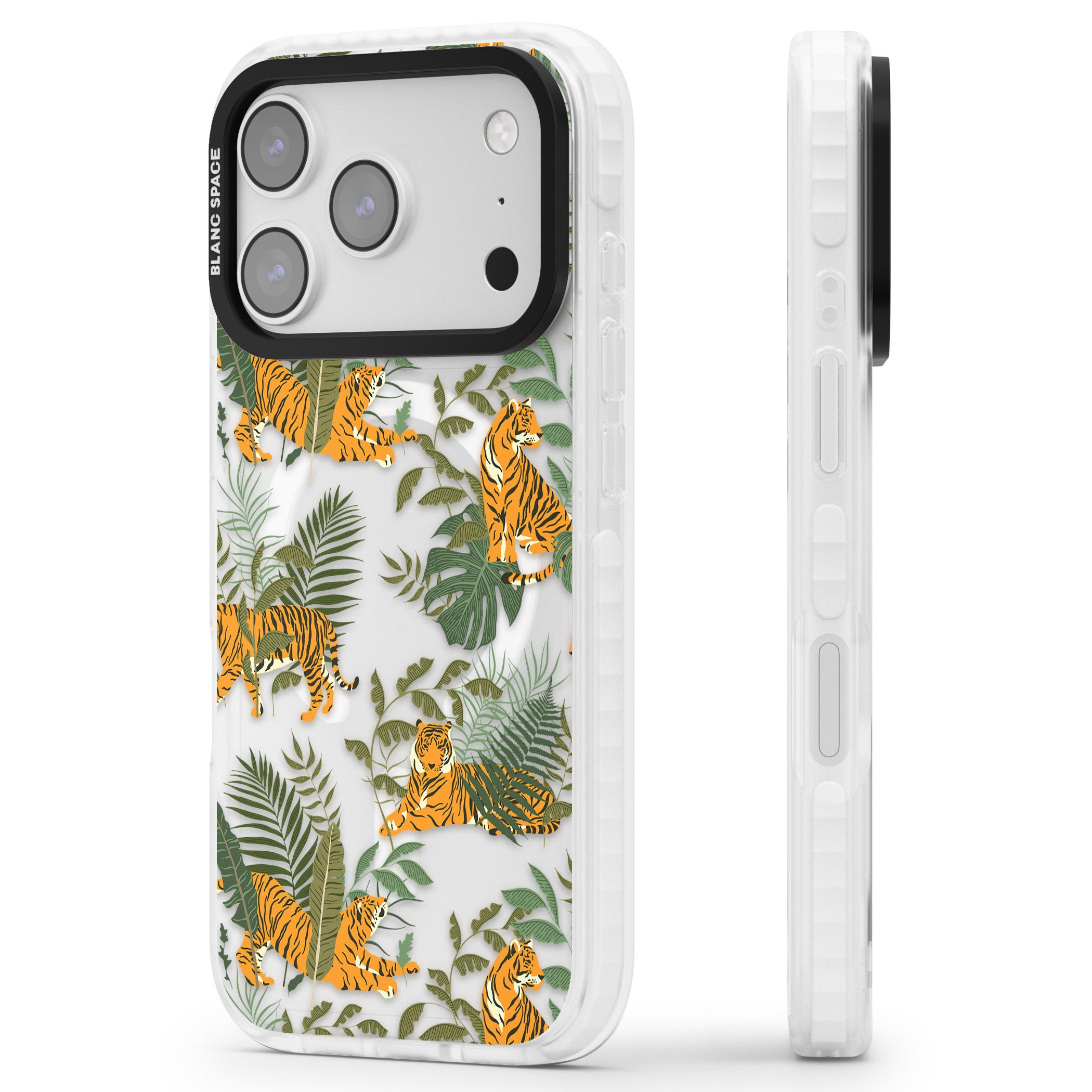 Tiger & Fern Jungle iPhone 17 Pro Impact Pro Clear Phone Case Side Profile