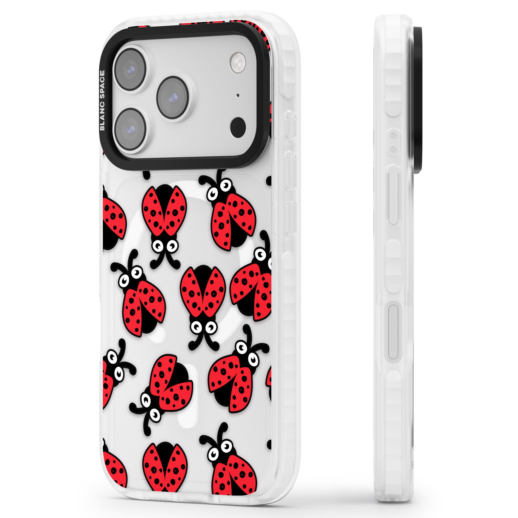 Ladybug Pattern iPhone 17 Pro Impact Pro Clear Phone Case Side Profile