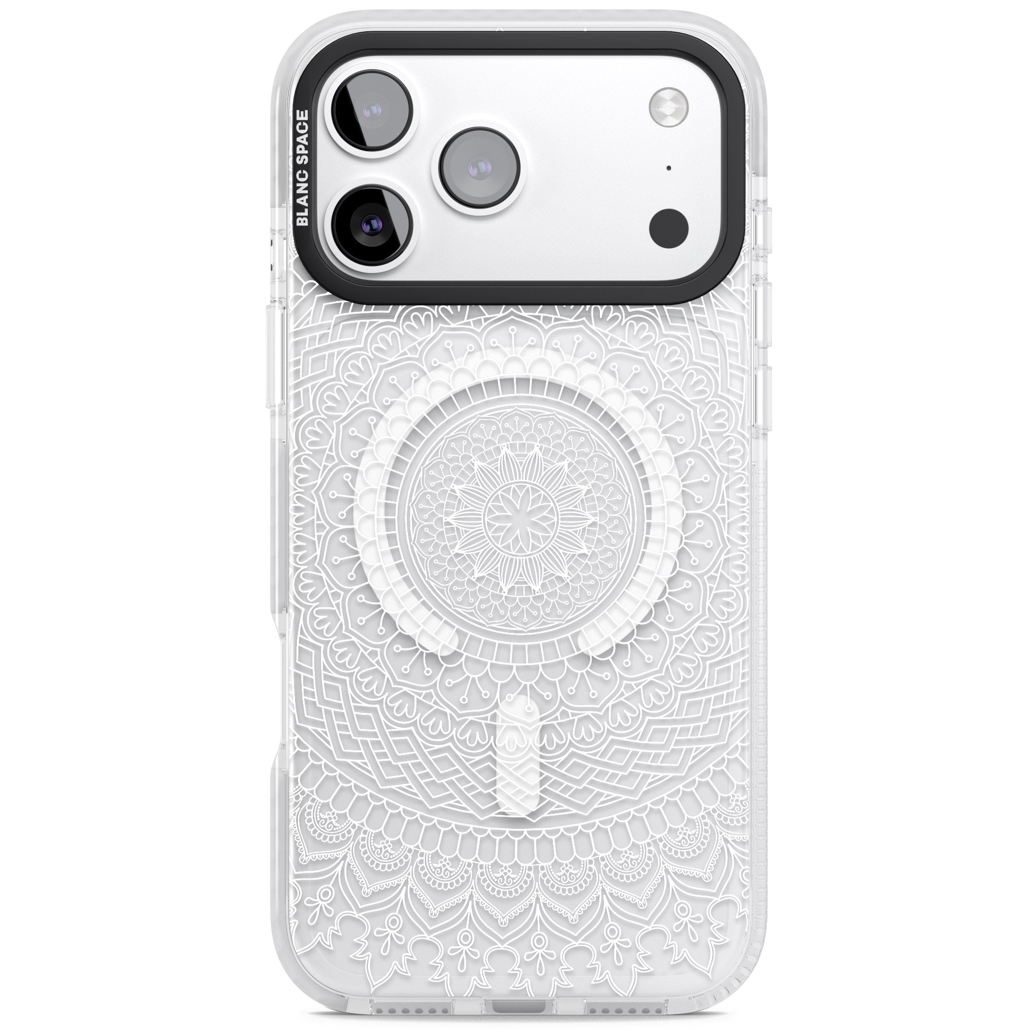 Intricate White Mandala iPhone 17 Pro Impact Pro Clear Phone Case