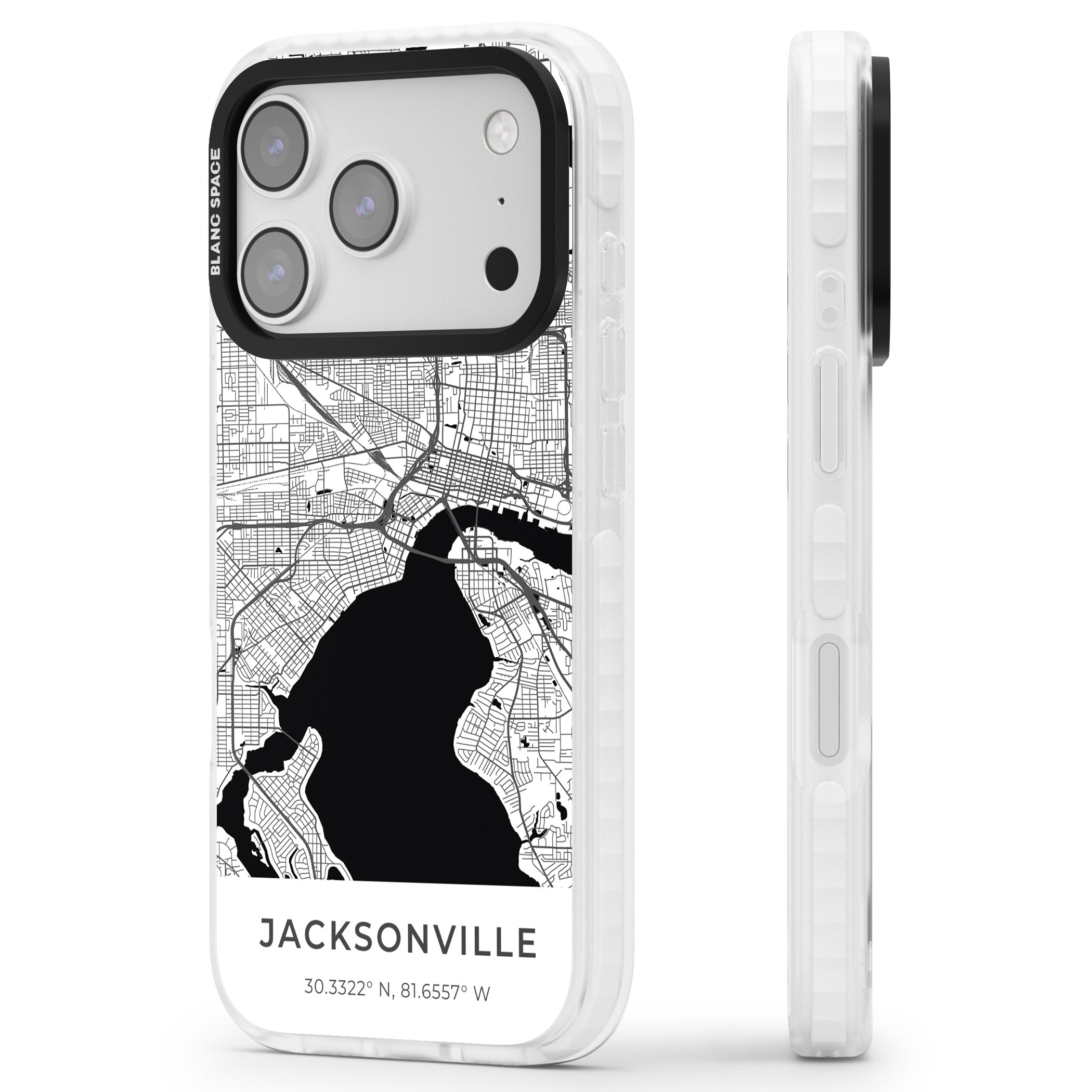 Jacksonville Map iPhone 17 Pro Impact Pro Clear Phone Case Side Profile
