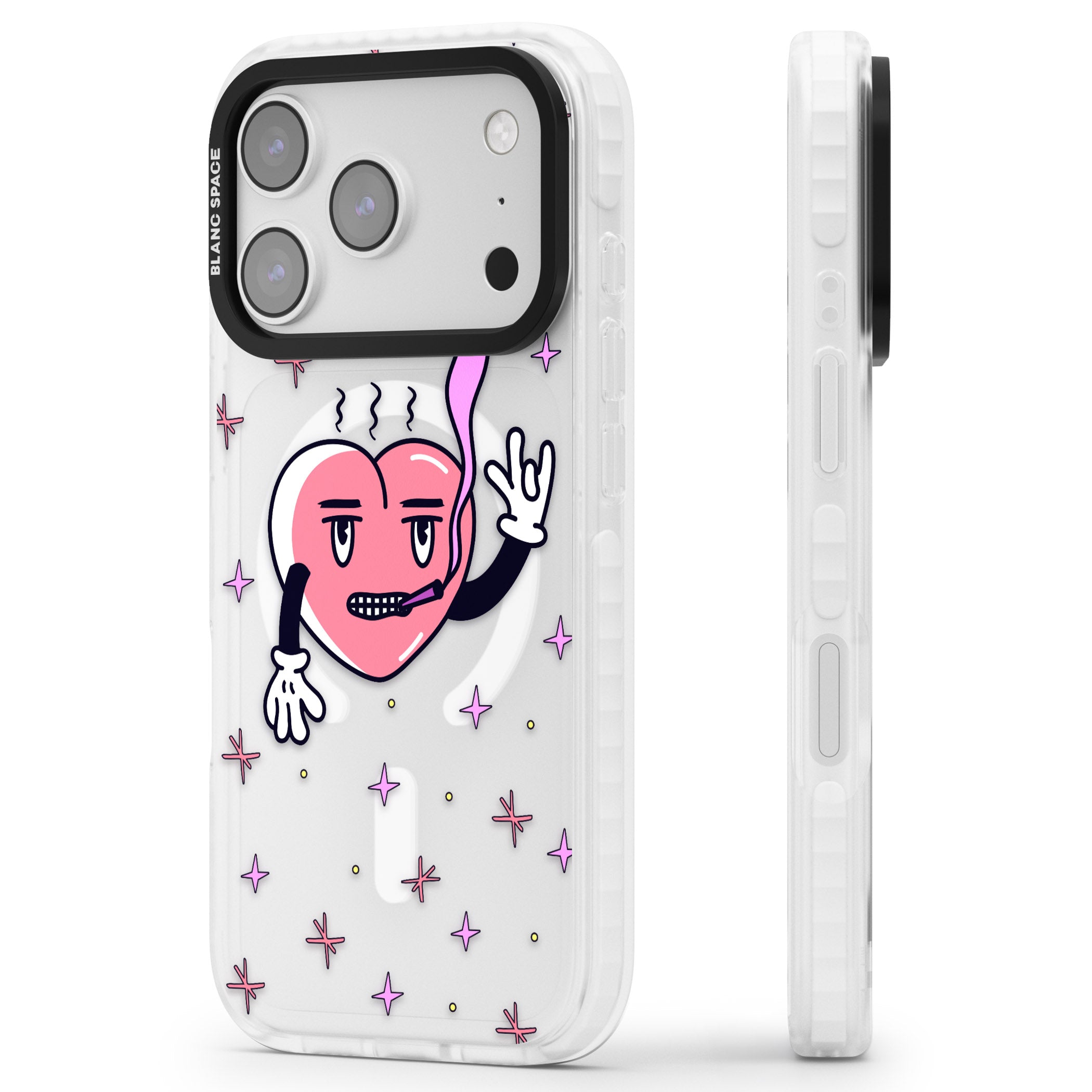 Quirky Heart iPhone 17 Pro Impact Pro Clear Phone Case Side Profile