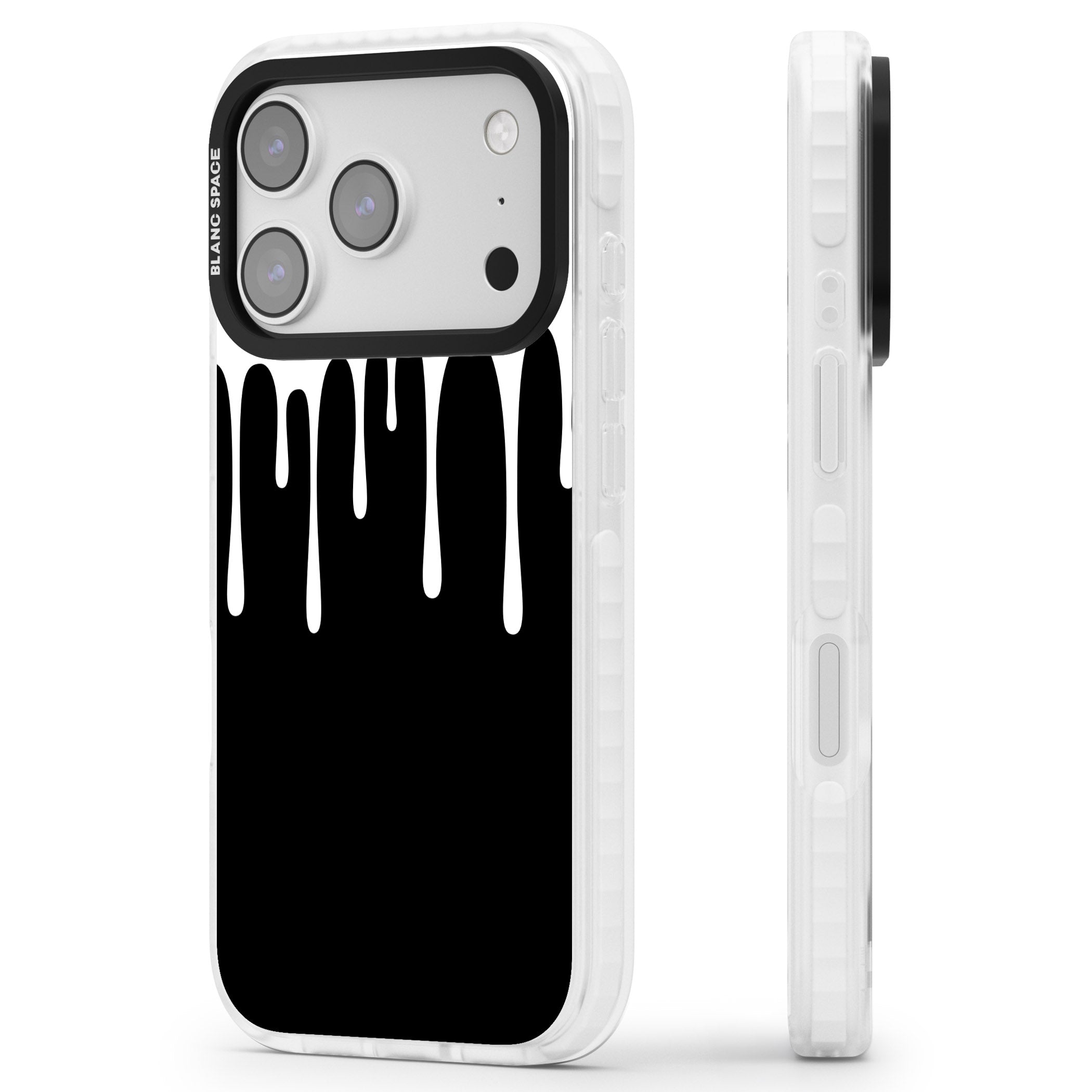 Melted Effect: White & Black iPhone 17 Pro Impact Pro Clear Phone Case Side Profile