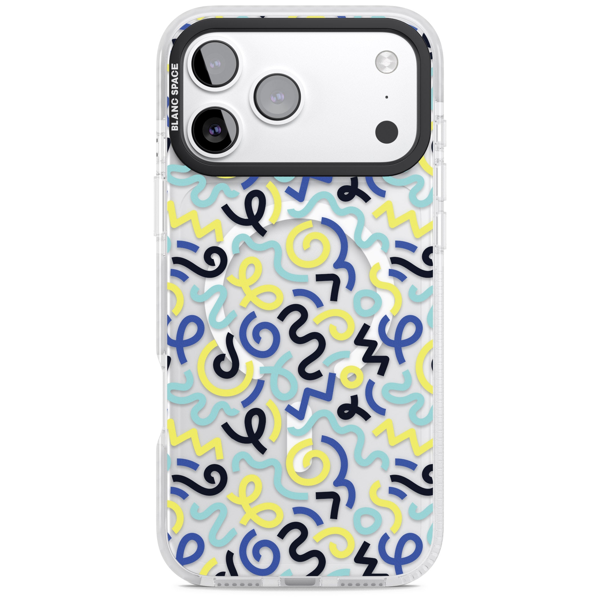 Blue & Yellow Memphis Retro iPhone 17 Pro Impact Pro Clear Phone Case