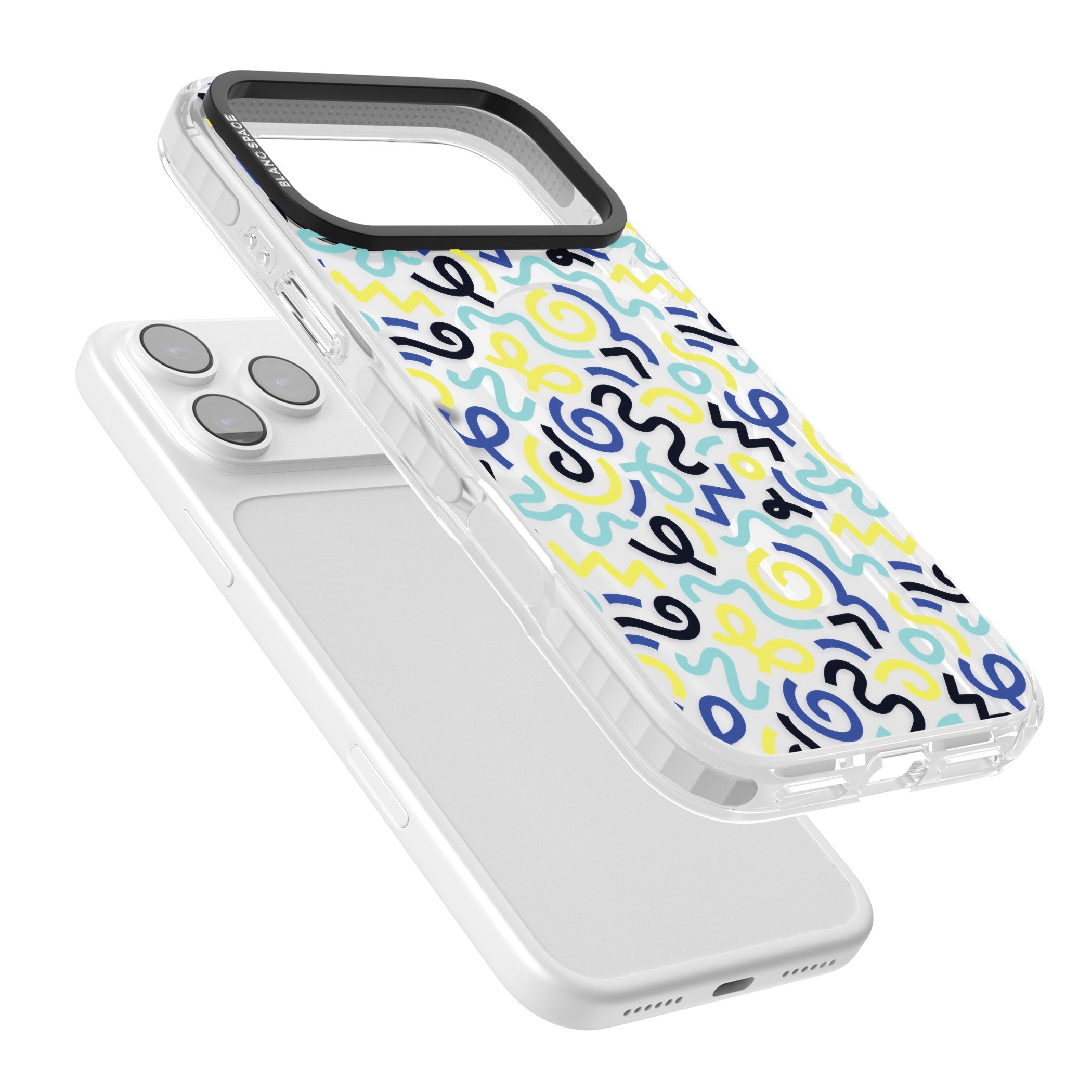 Blue & Yellow Memphis Retro iPhone 17 Pro Impact Pro Clear Phone Case Colours