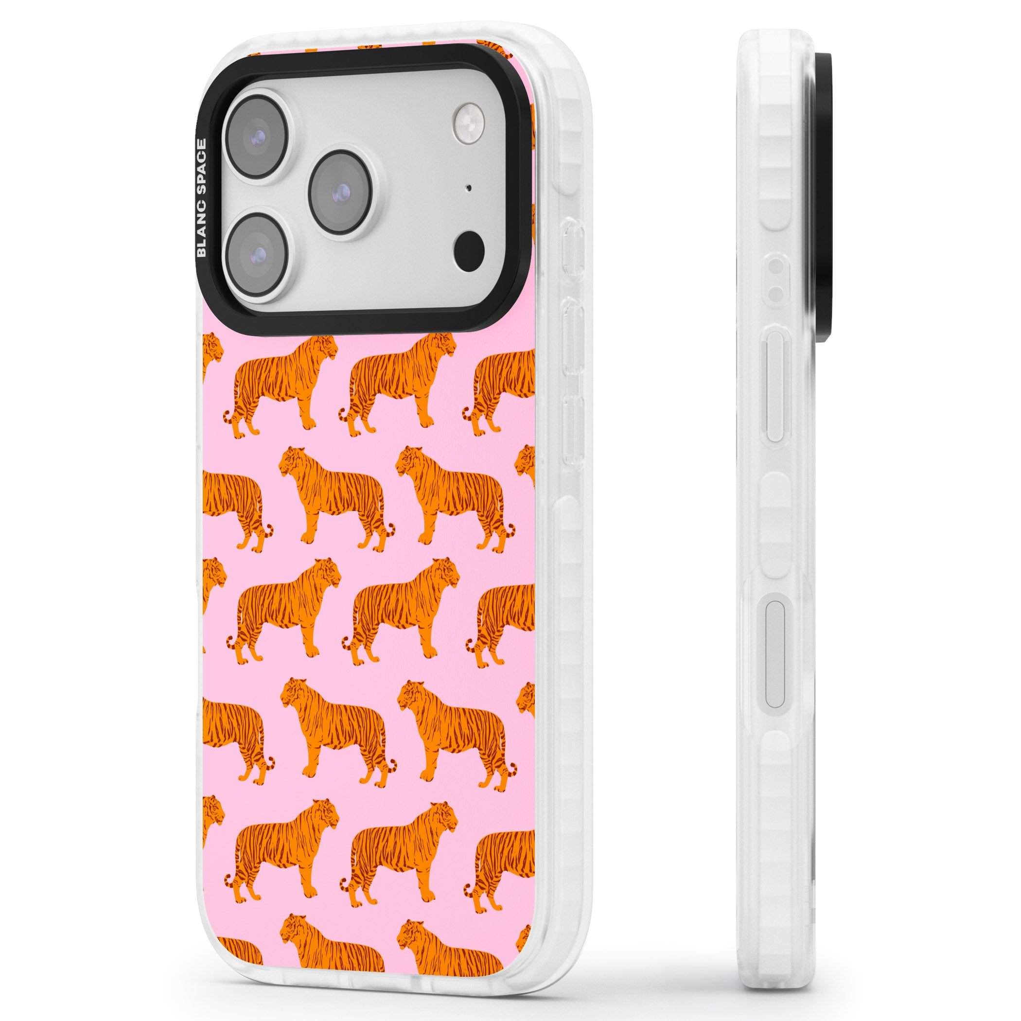 Tiger Pink Pattern iPhone 17 Pro Impact Pro Clear Phone Case Side Profile