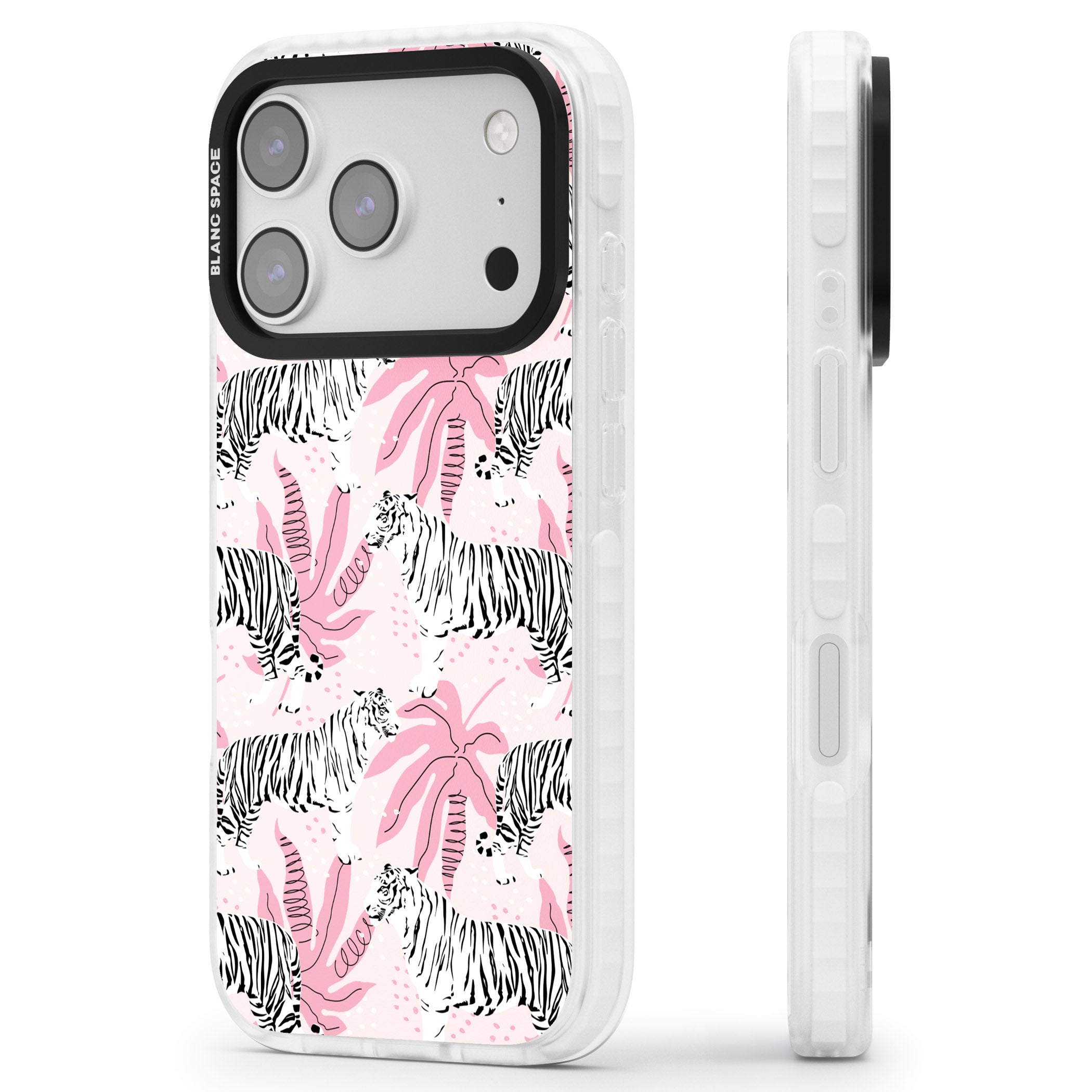 Pink Tiger Palm iPhone 17 Pro Impact Pro Clear Phone Case Side Profile