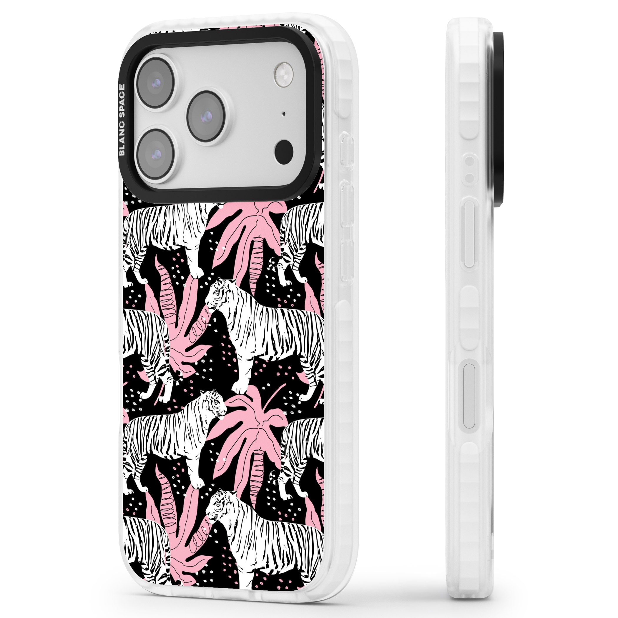 Pink Jungle Tiger iPhone 17 Pro Max Impact Pro Clear Phone Case Side Profile