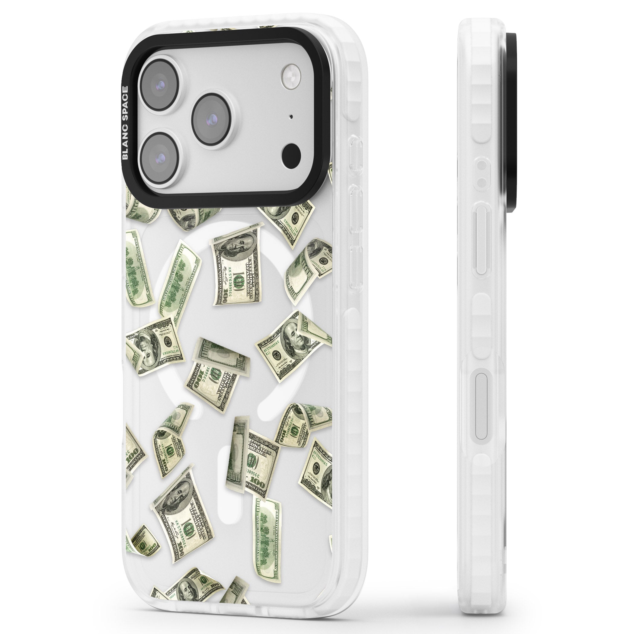 Falling Cash iPhone 17 Pro Impact Pro Clear Phone Case Side Profile
