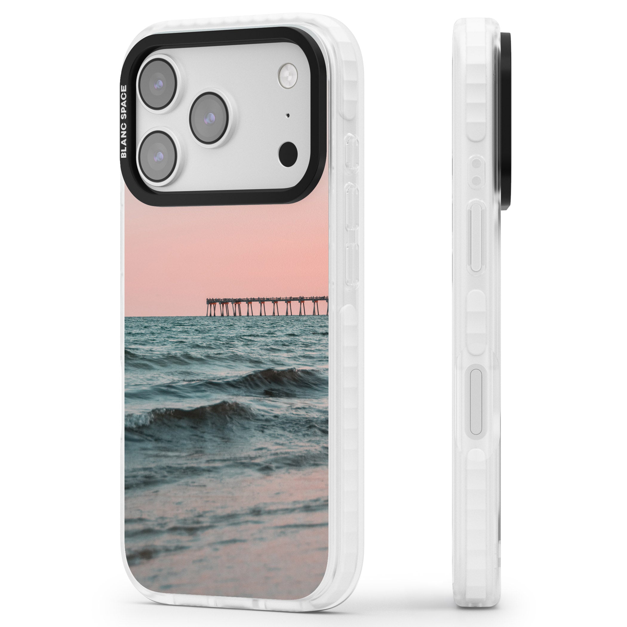 Sunset Pier iPhone 17 Pro Impact Pro Clear Phone Case Side Profile