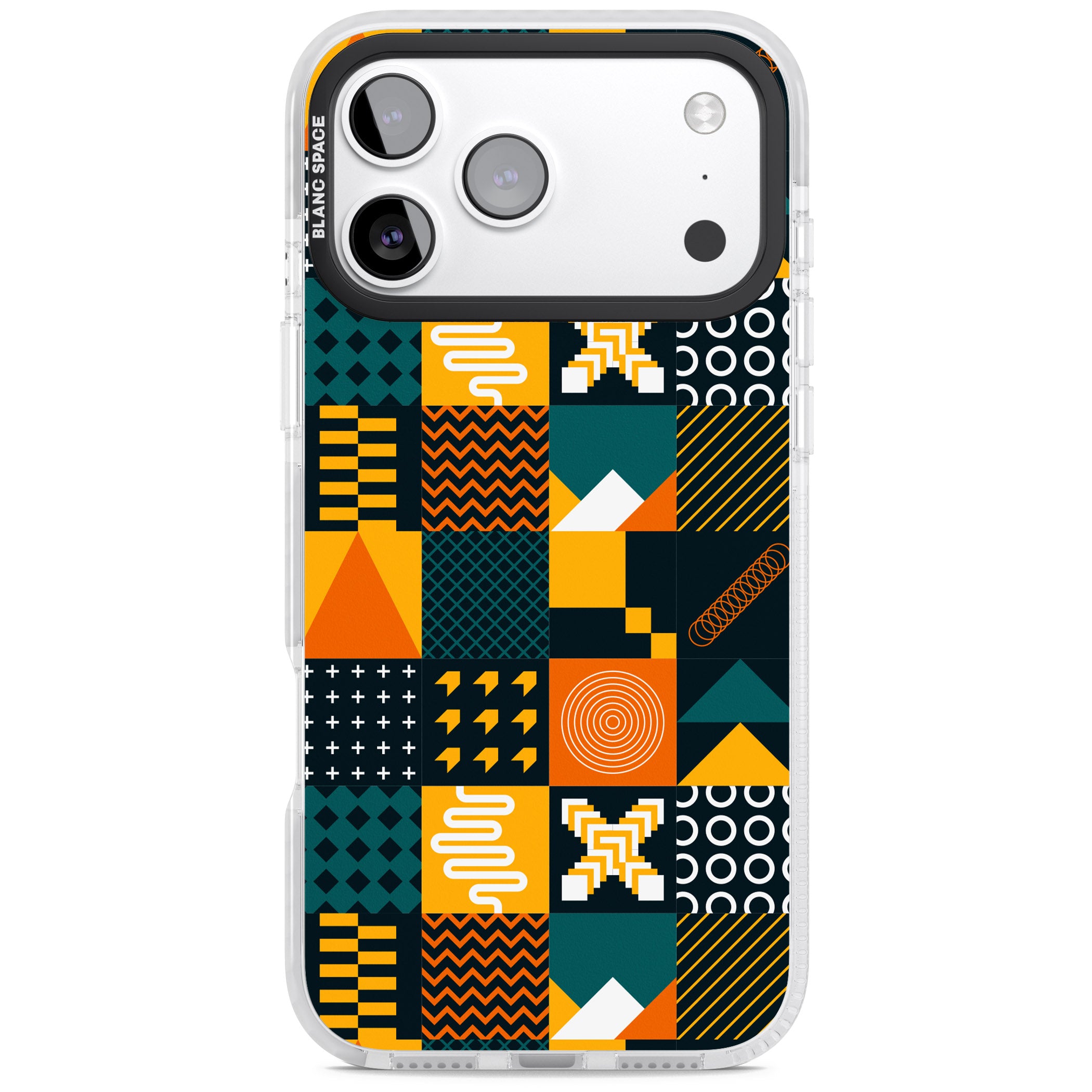 Funky Geometric Patterns: Orange & Dark Green iPhone 17 Pro Impact Pro Clear Phone Case