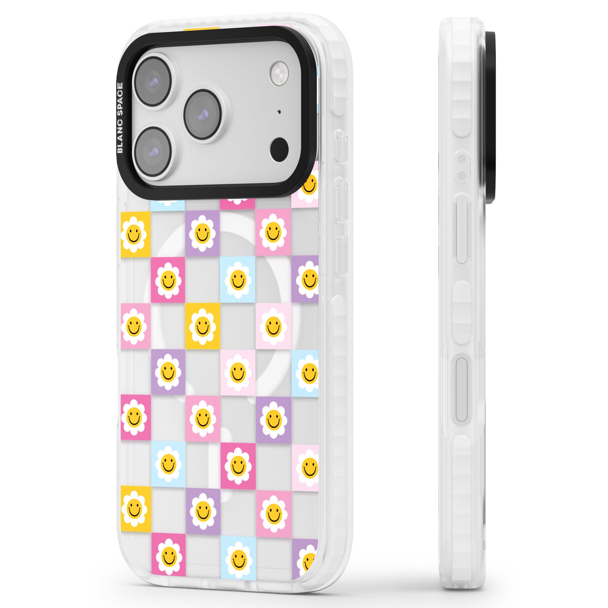 Daisy Squares Pattern iPhone 17 Pro Impact Pro Clear Phone Case Side Profile