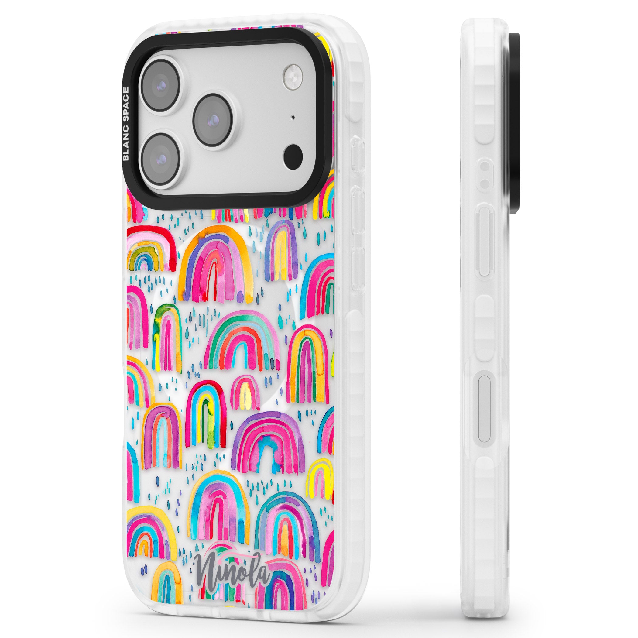 Watercolor Rainbow iPhone 17 Pro Max Impact Pro Clear Phone Case Side Profile