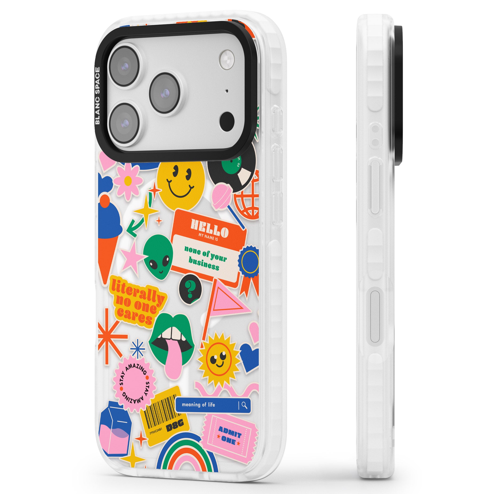 Nostalgic Sticker Vibes iPhone 17 Pro Impact Pro Clear Phone Case Side Profile