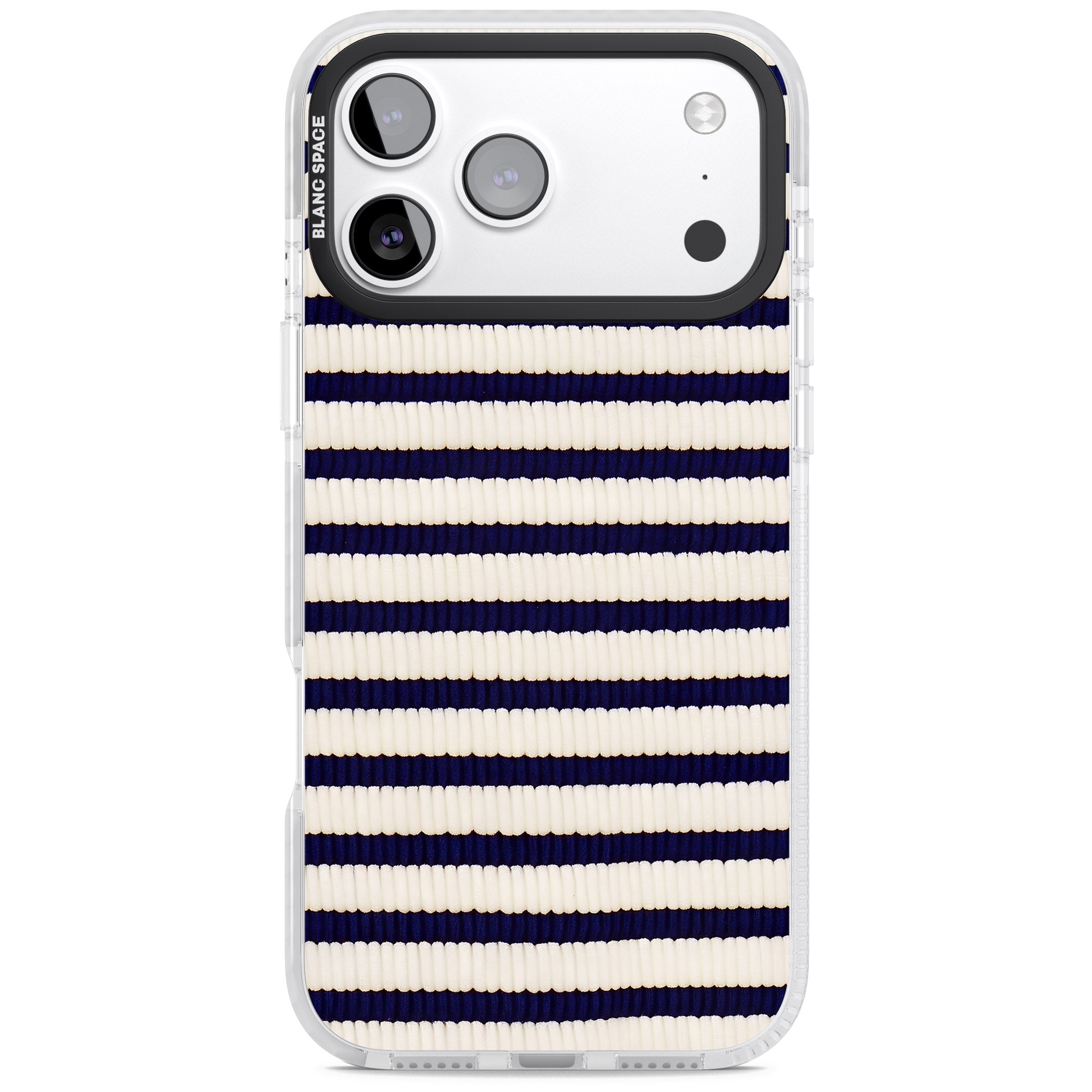 Navy & Cream Stripes iPhone 17 Pro Impact Pro Clear Phone Case