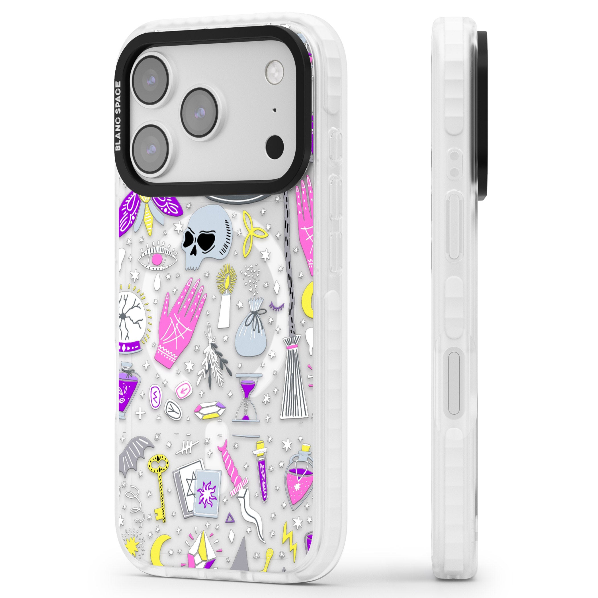 Black Magic Pattern iPhone 17 Pro Impact Pro Clear Phone Case Side Profile