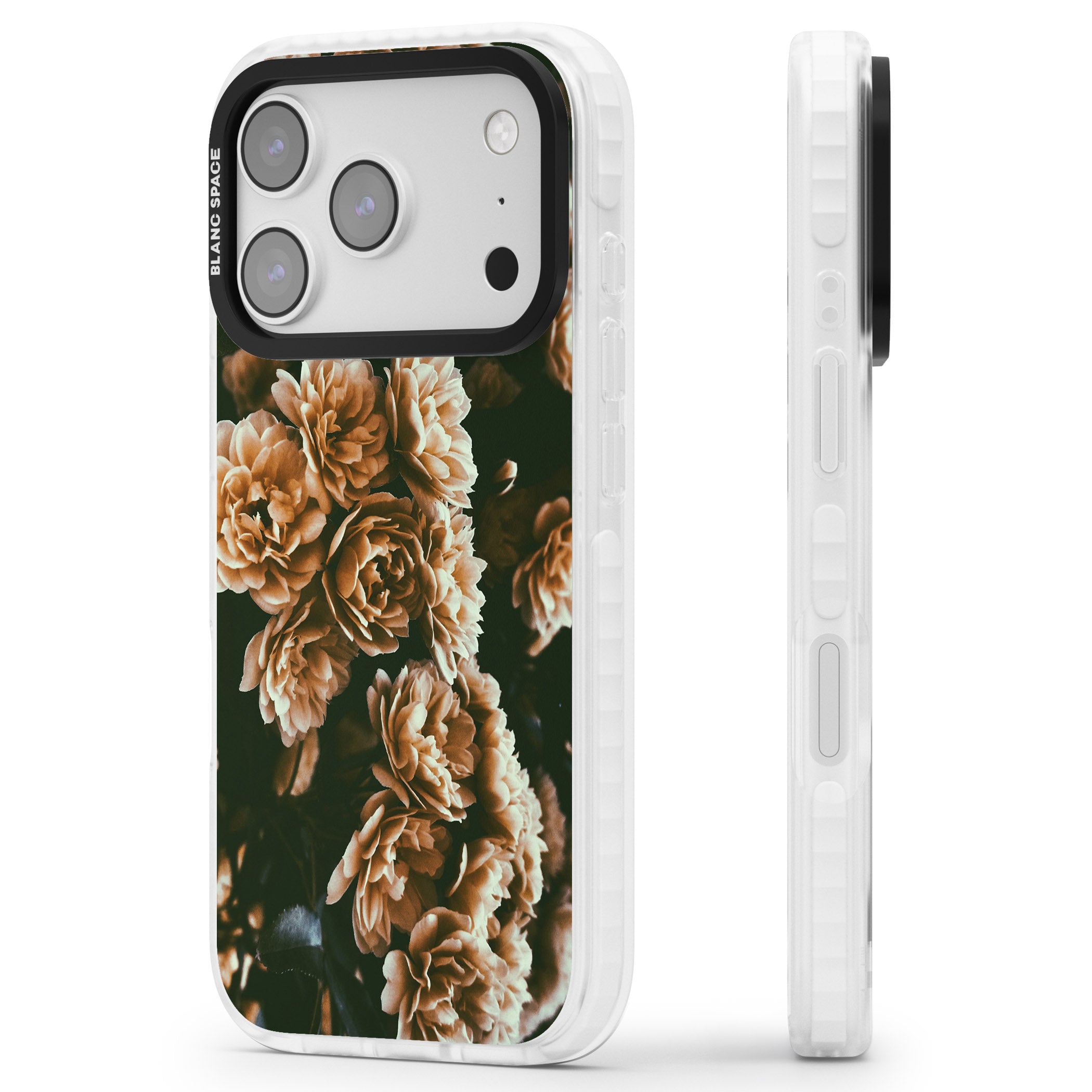 Moody Peony iPhone 17 Pro Impact Pro Clear Phone Case Side Profile