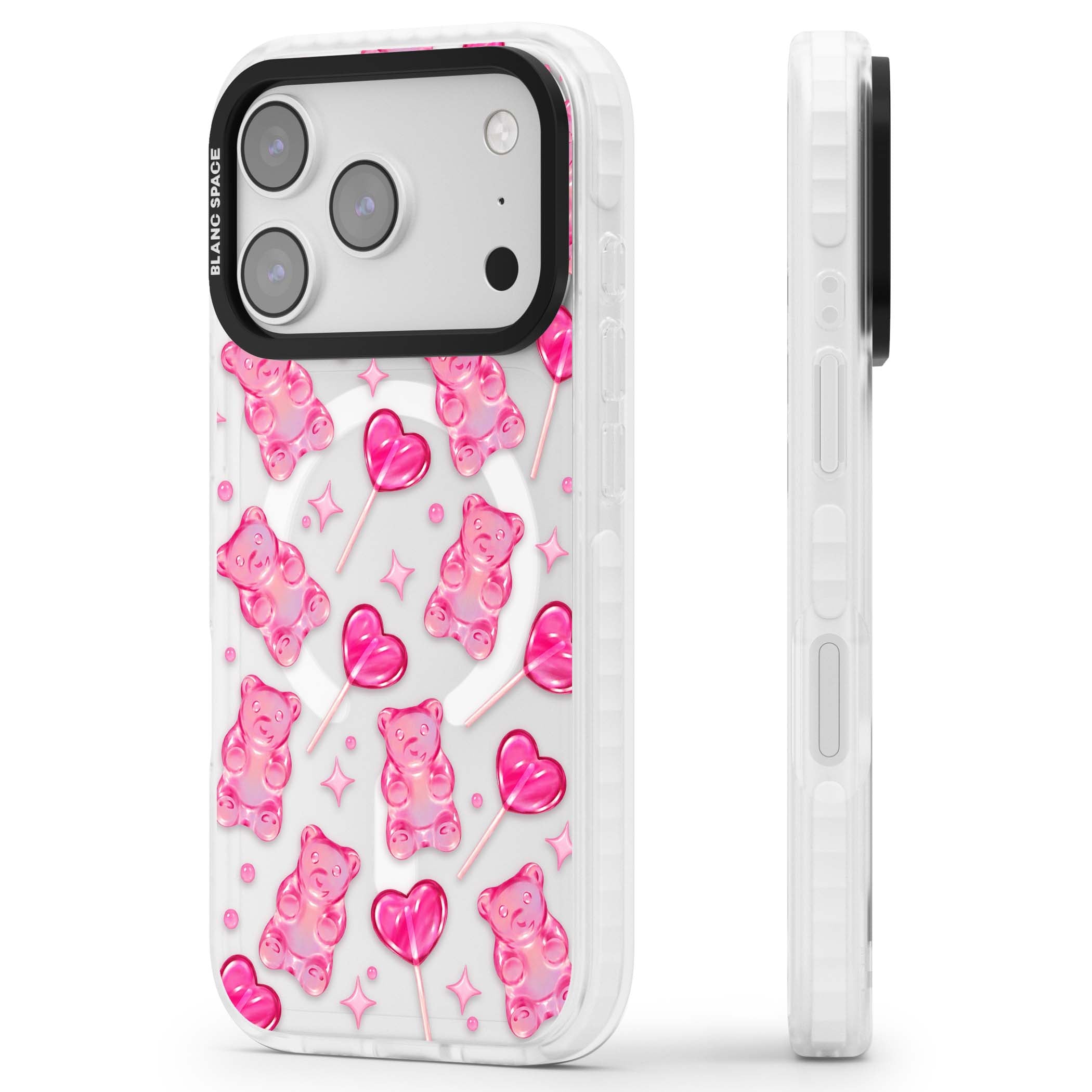 Pink Sugar pinkcore iPhone case featuring pink gummy bears, heart-shaped lollipops and sparkle stars | Impact Magsafe case for iPhone 17 Pro, iPhone 17 Pro Max